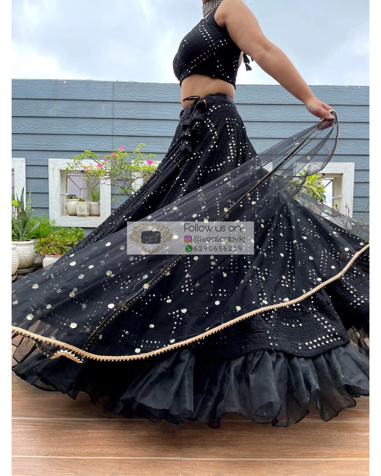 Black Sheesh Mahal Lehenga - kreationbykj