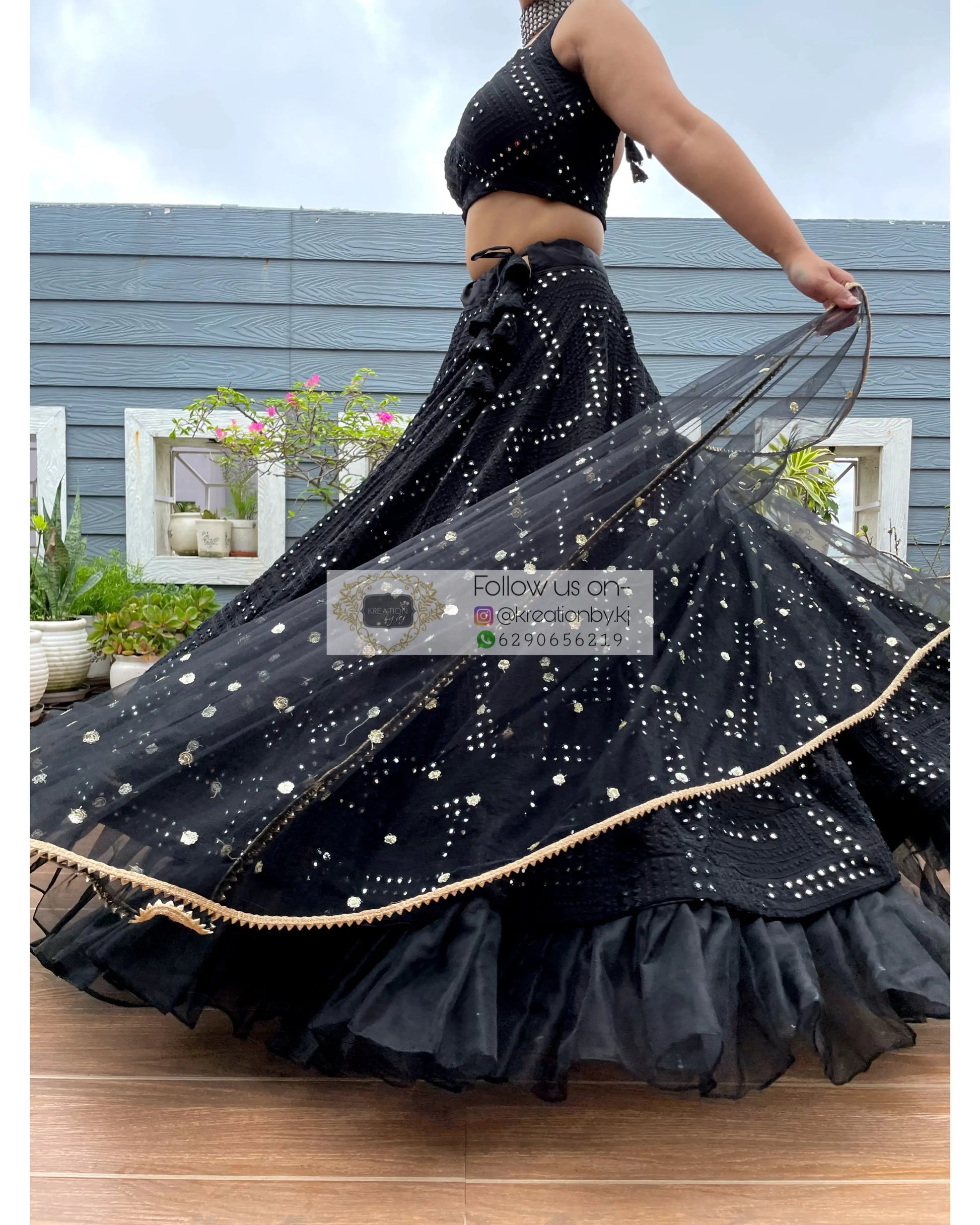 Black Sheesh Mahal Lehenga - kreationbykj