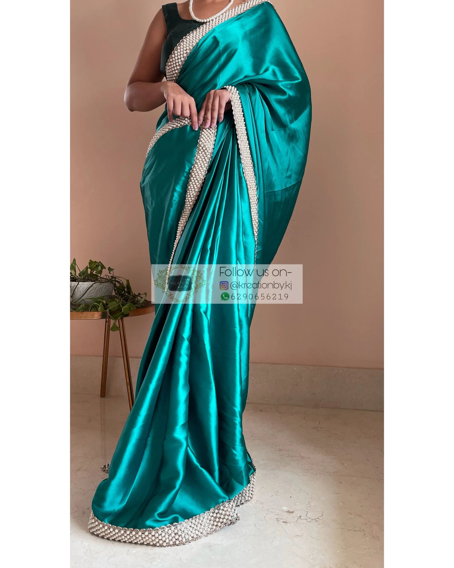 Sea Green Mother Of Pearl Saree - kreationbykj