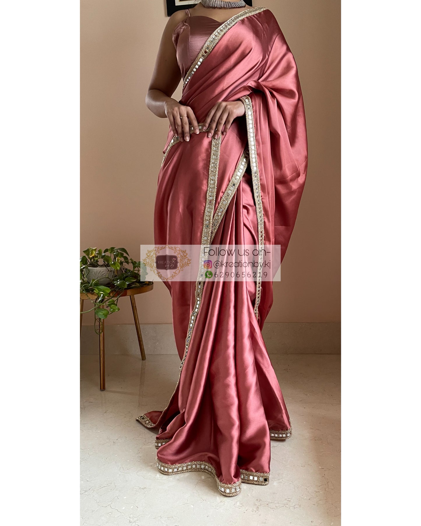 Dusty Rose Sheesh Saree - kreationbykj