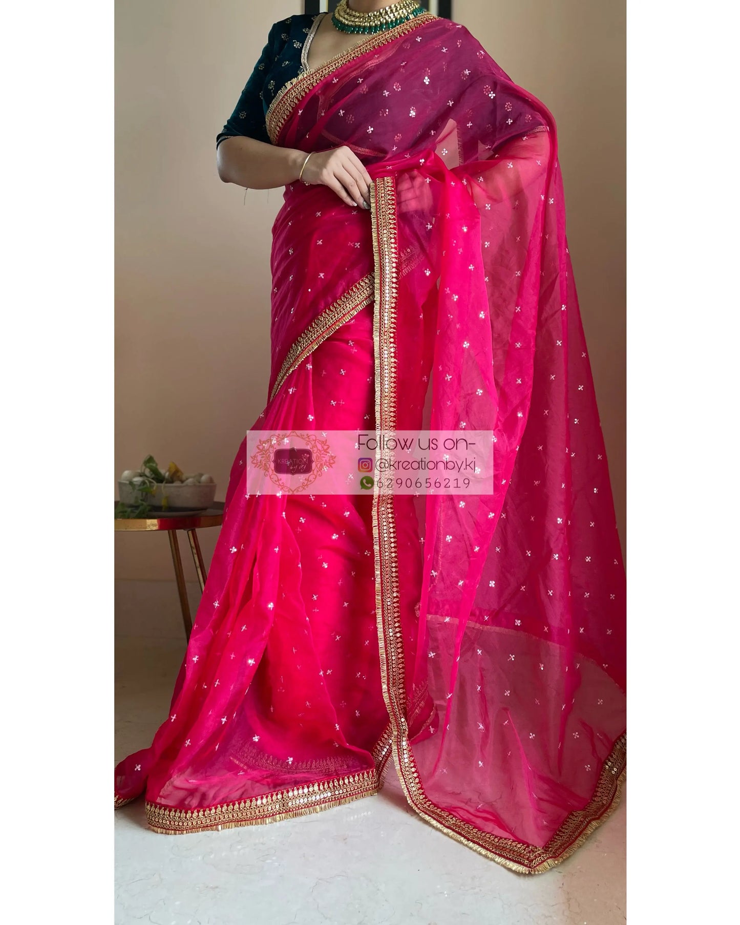 Hot Pink Ragini Organza Saree - kreationbykj
