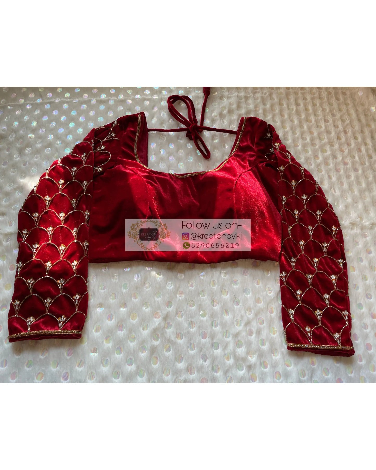 Maroon Velvet Mehraab Sleeves Blouse Piece - kreationbykj
