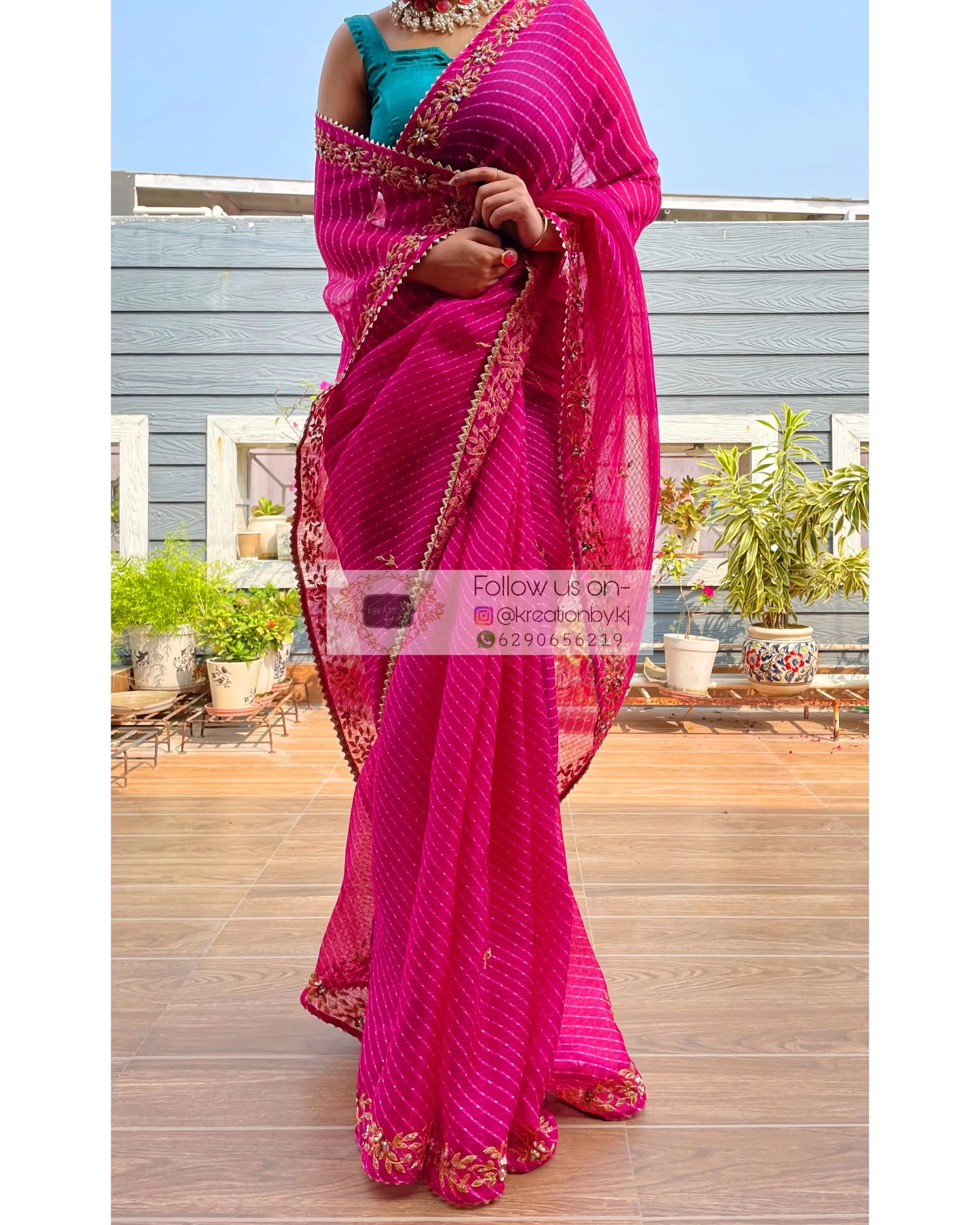 Hot Pink Chandani Leheriya Saree - kreationbykj