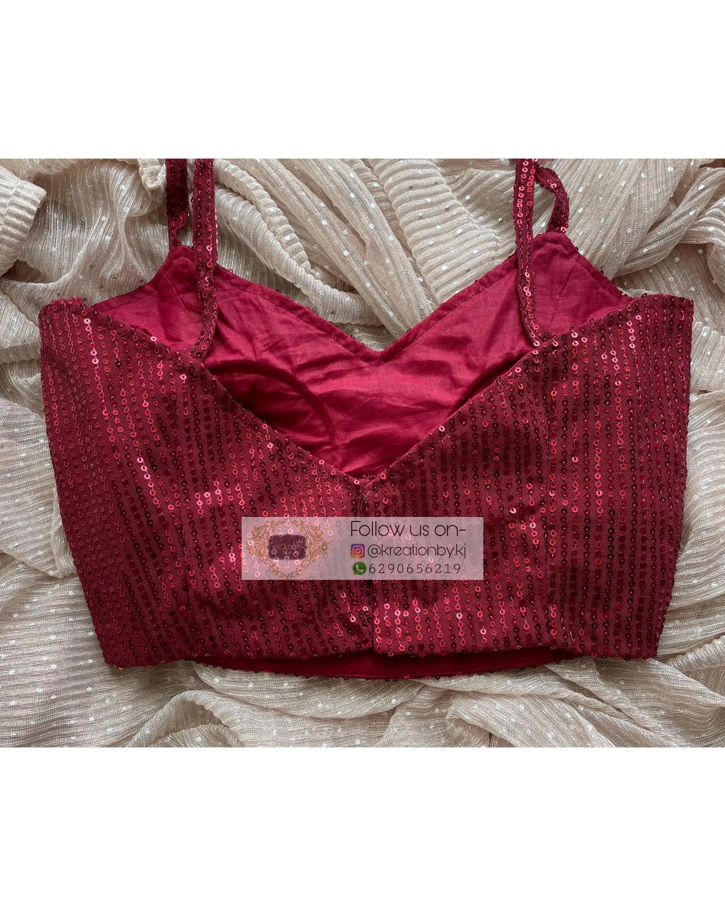 Maroon Sequins Strappy Blouse - kreationbykj