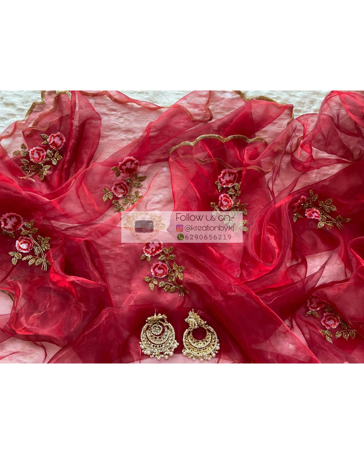 Remember the Roses Red Glass Tissue Saree - kreationbykj