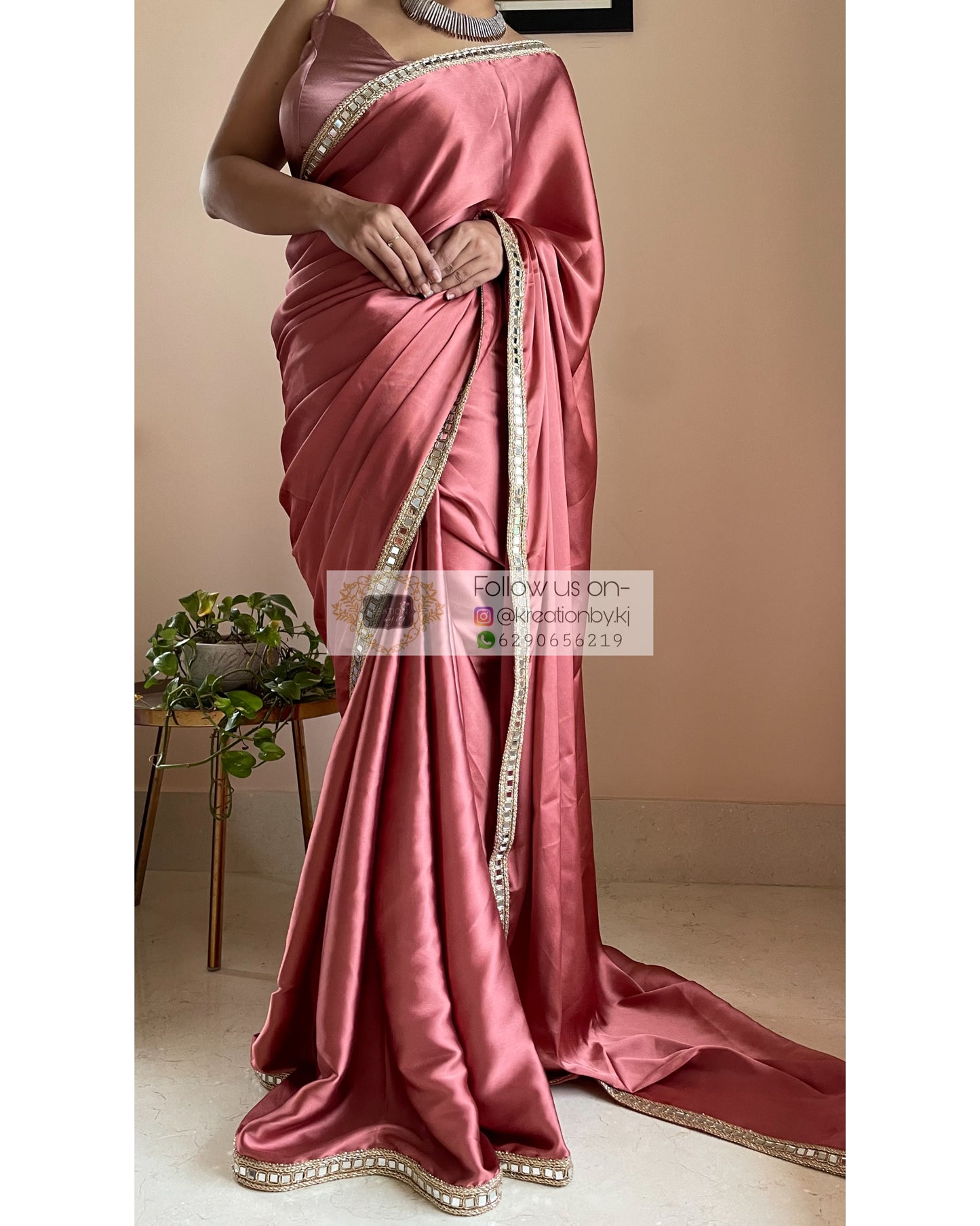 Dusty Rose Sheesh Saree - kreationbykj