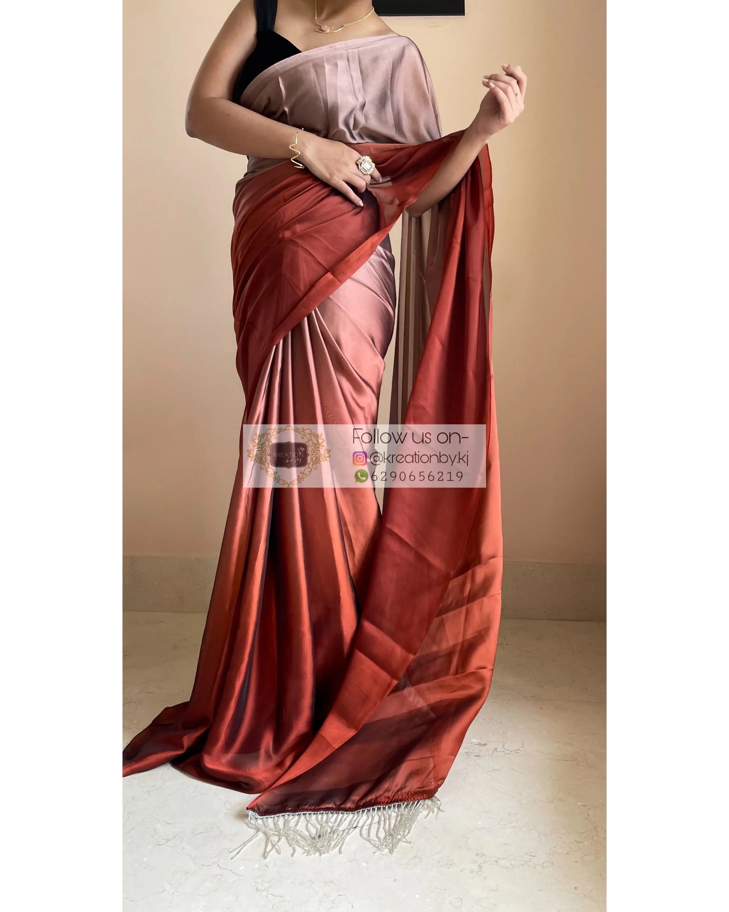 Espresso Martini Ombré Georgette Saree with Handmade Tassels on Pallu - kreationbykj