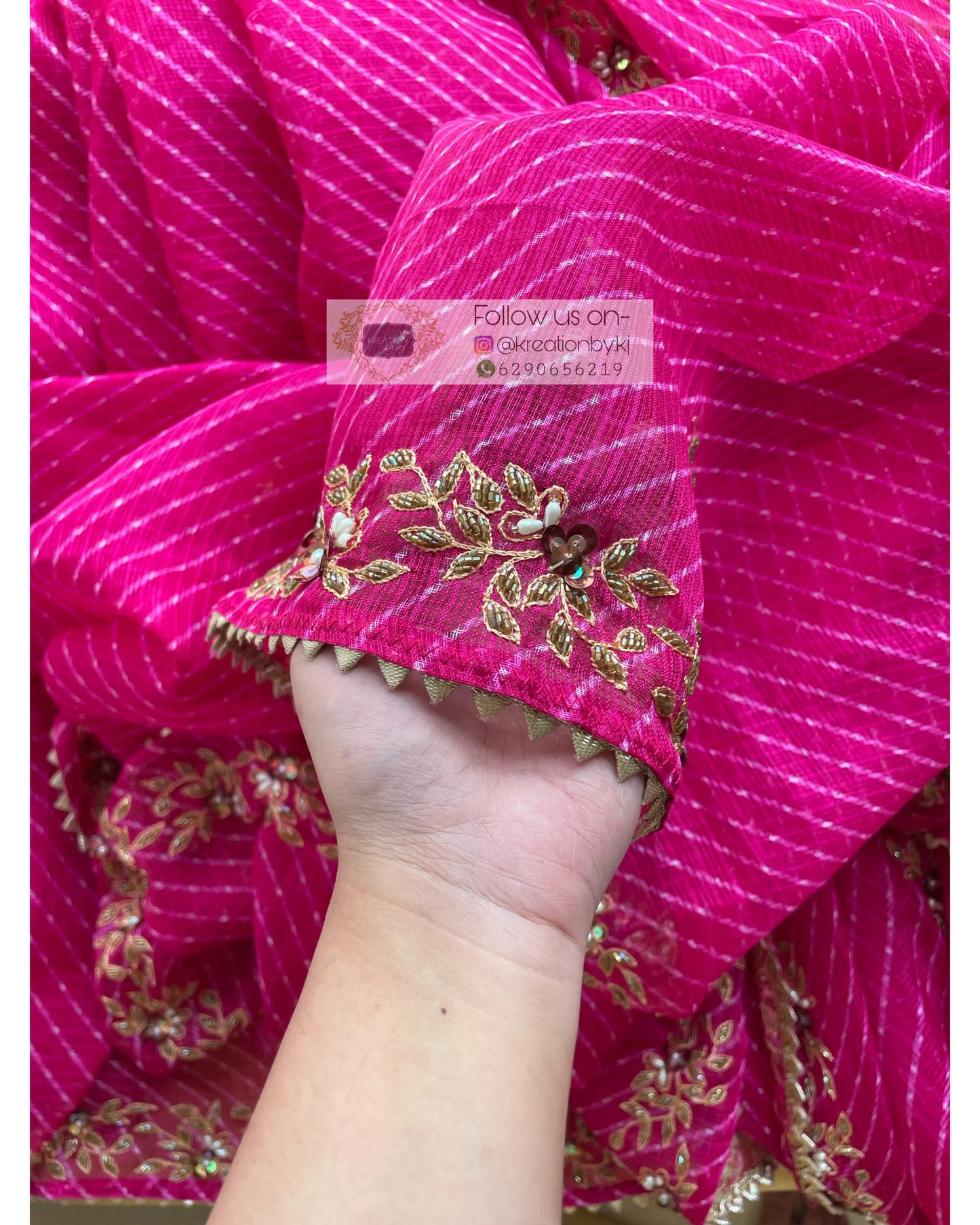 Hot Pink Chandani Leheriya Saree - kreationbykj