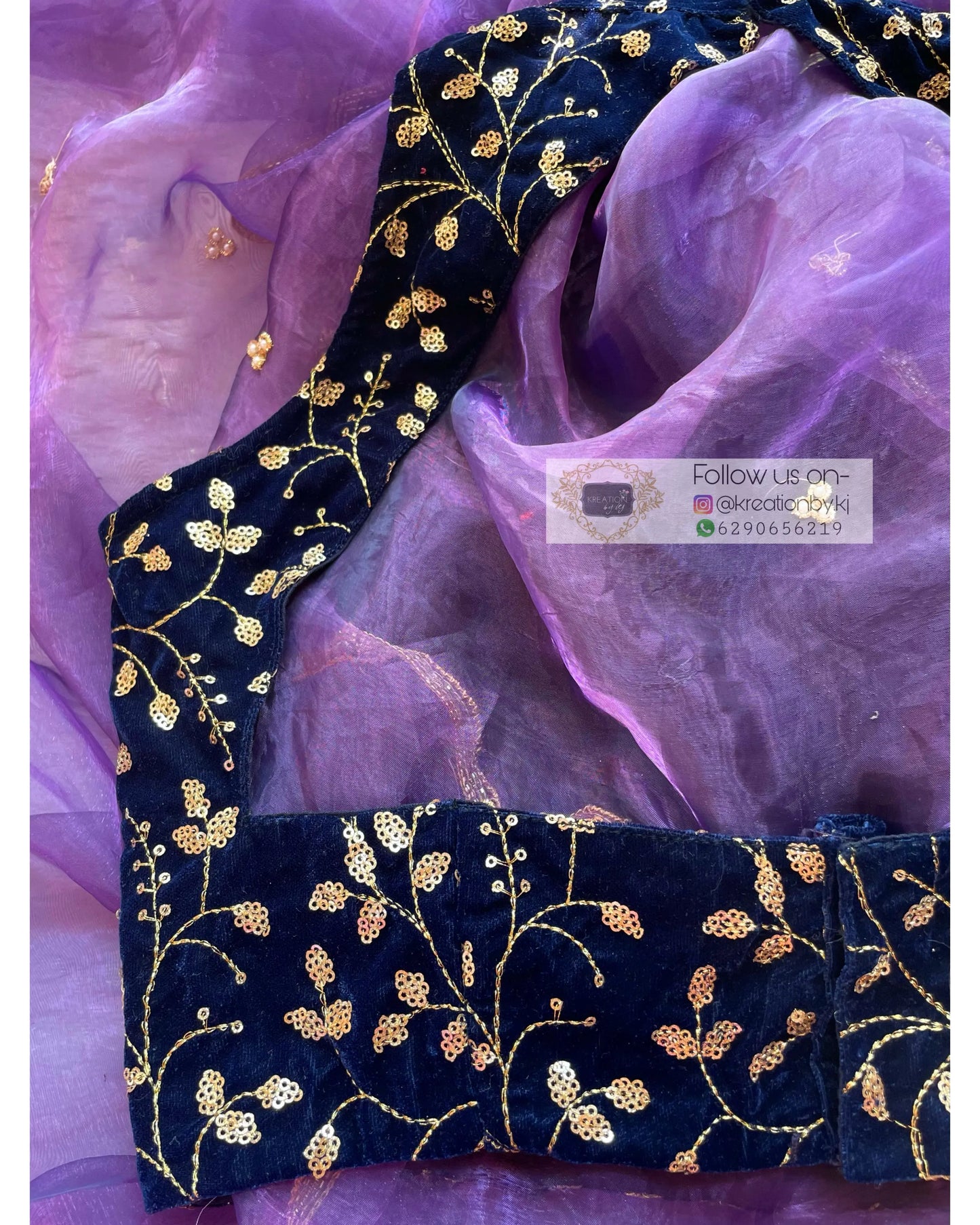 Navy Blue Velvet Halter Neck Blouse - kreationbykj
