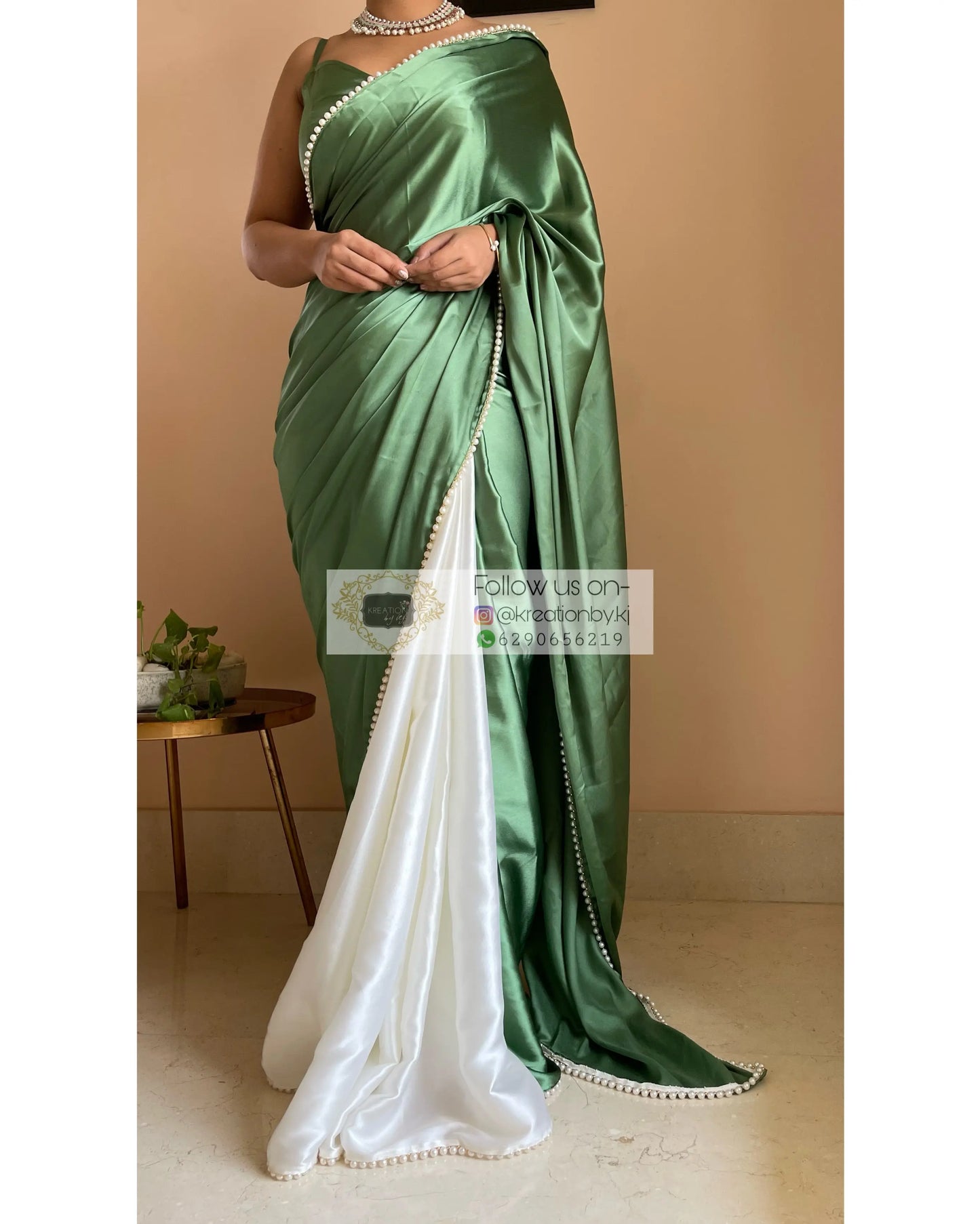Peace Lily Two in One Satin Saree - kreationbykj