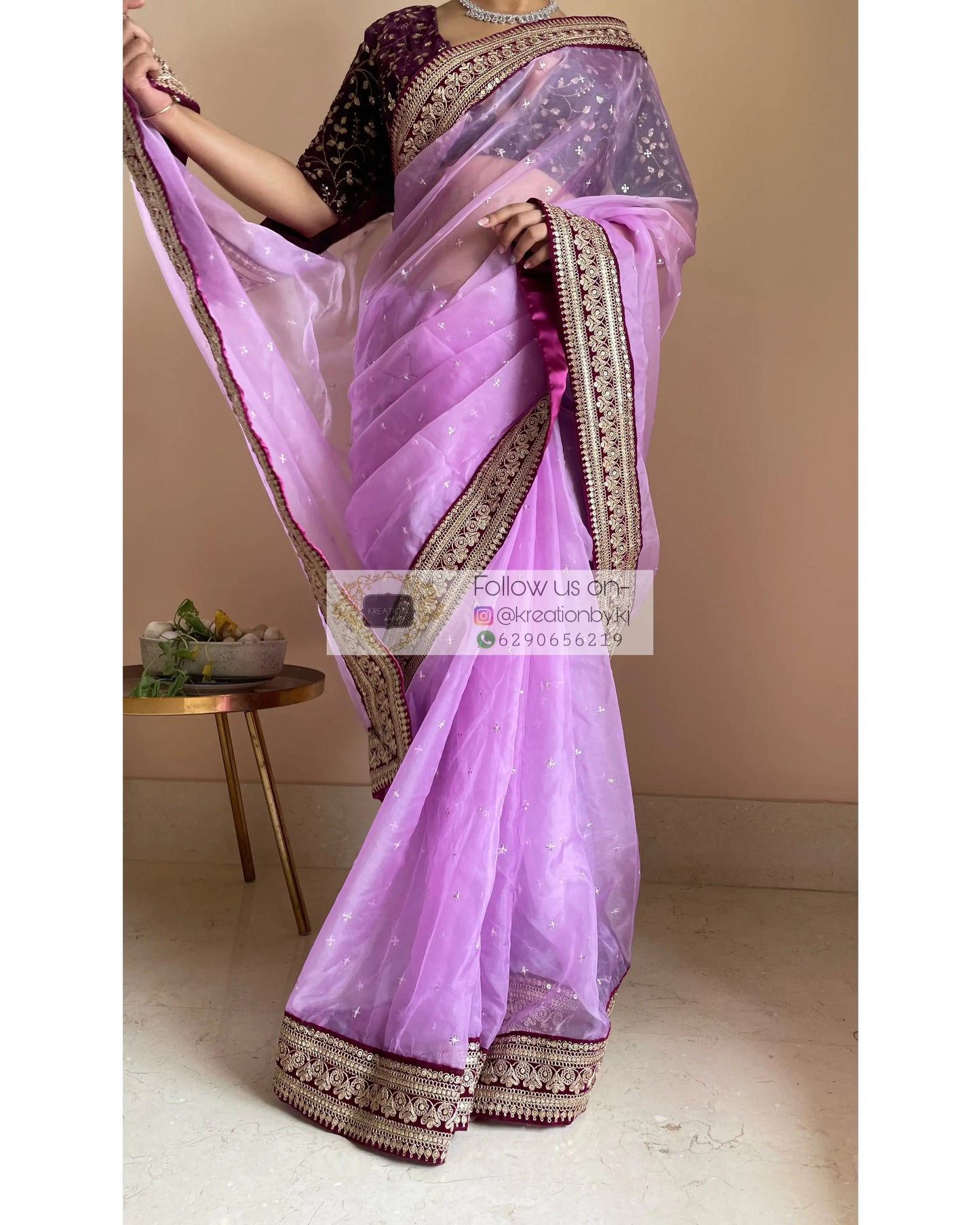 Lavender Ragini Organza Saree - kreationbykj