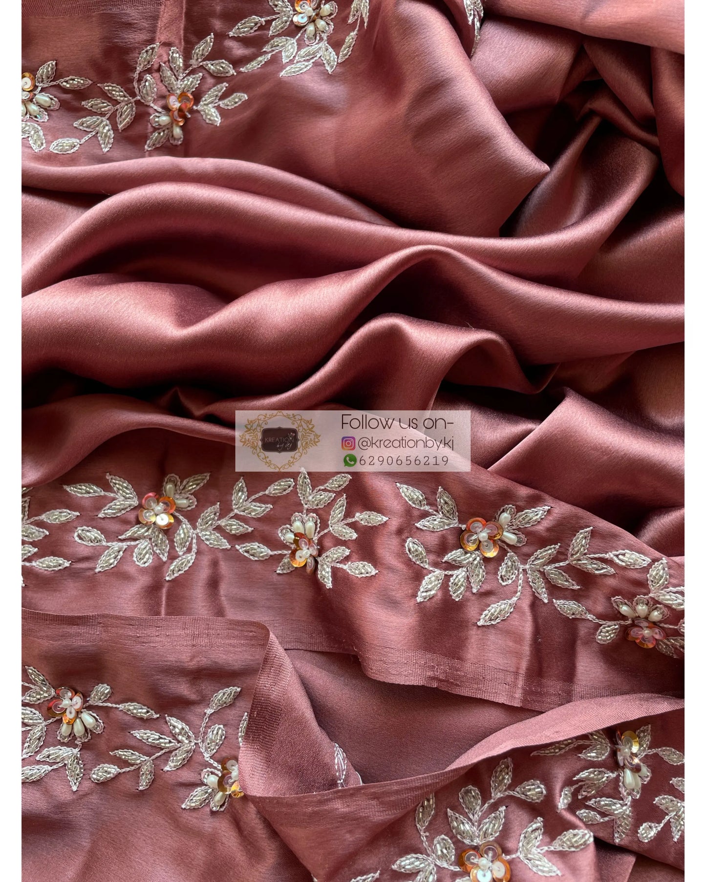 Rose Gold Satin Silk Chandani Saree - kreationbykj