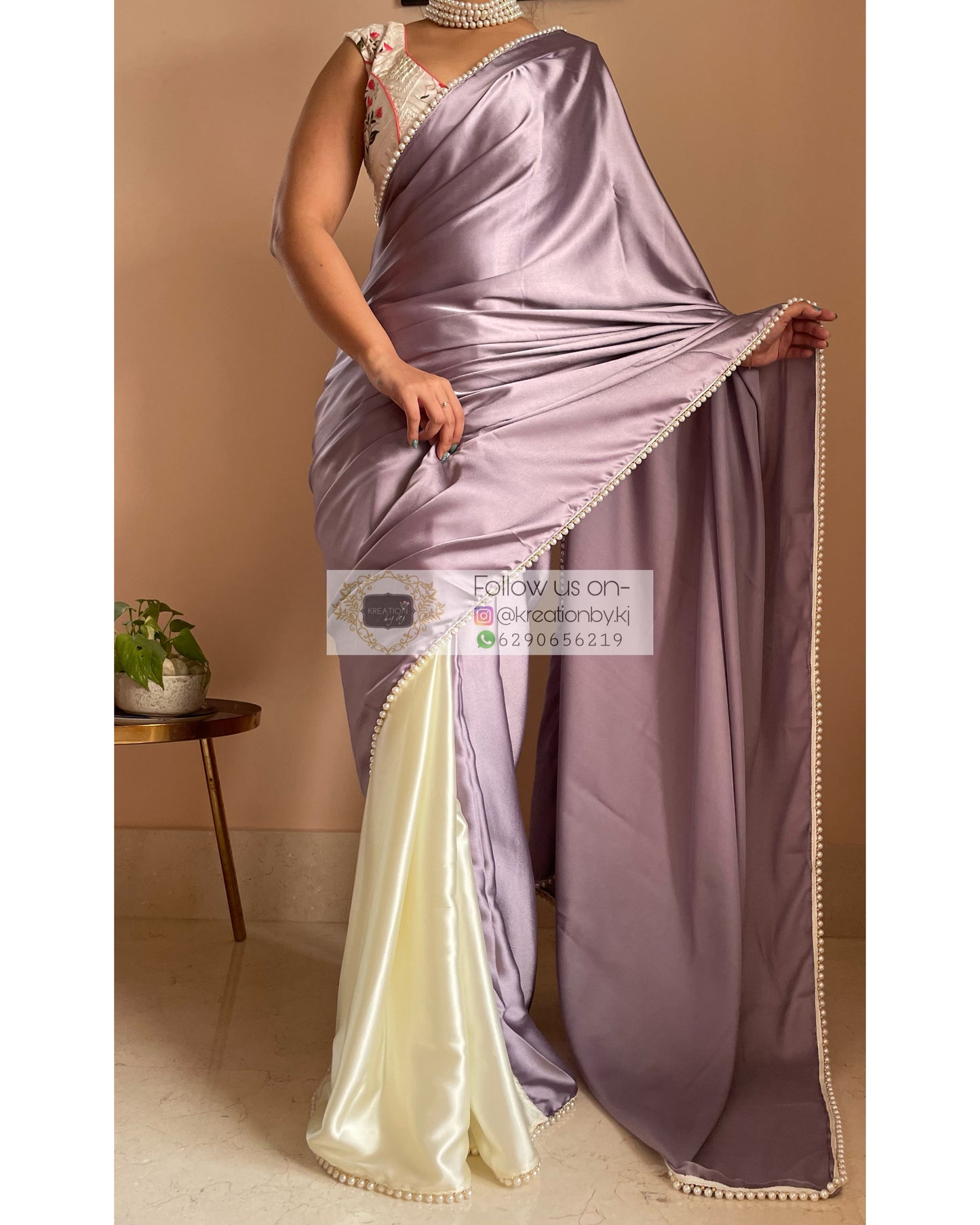 Lavender Lullaby Two in One Satin Saree - kreationbykj