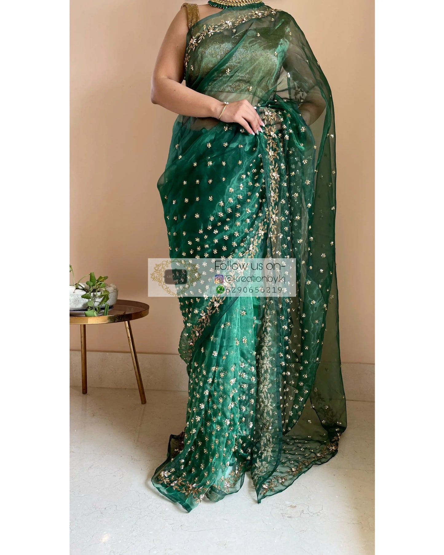 Forest Green Badan pe Sitaare Saree - kreationbykj