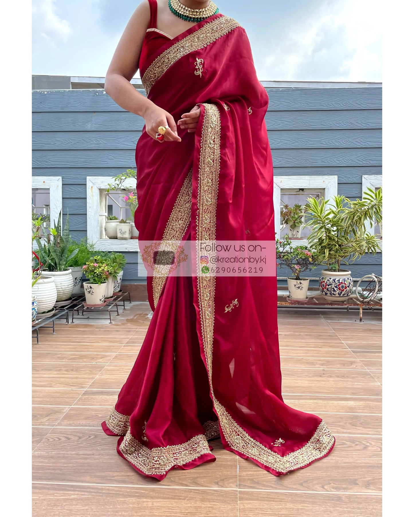 Zarina Maroon Crepe Silk Saree - kreationbykj