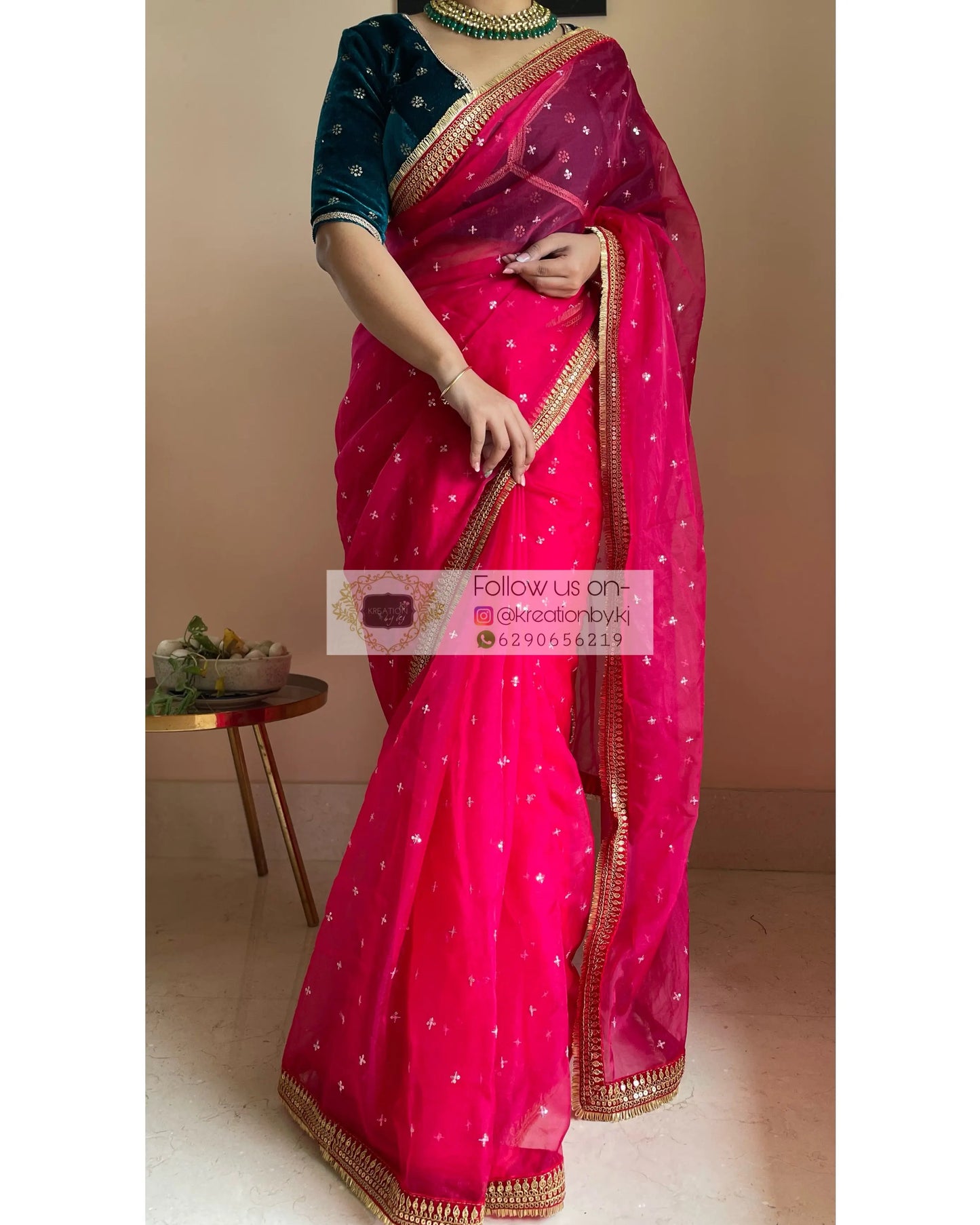 Hot Pink Ragini Organza Saree - kreationbykj