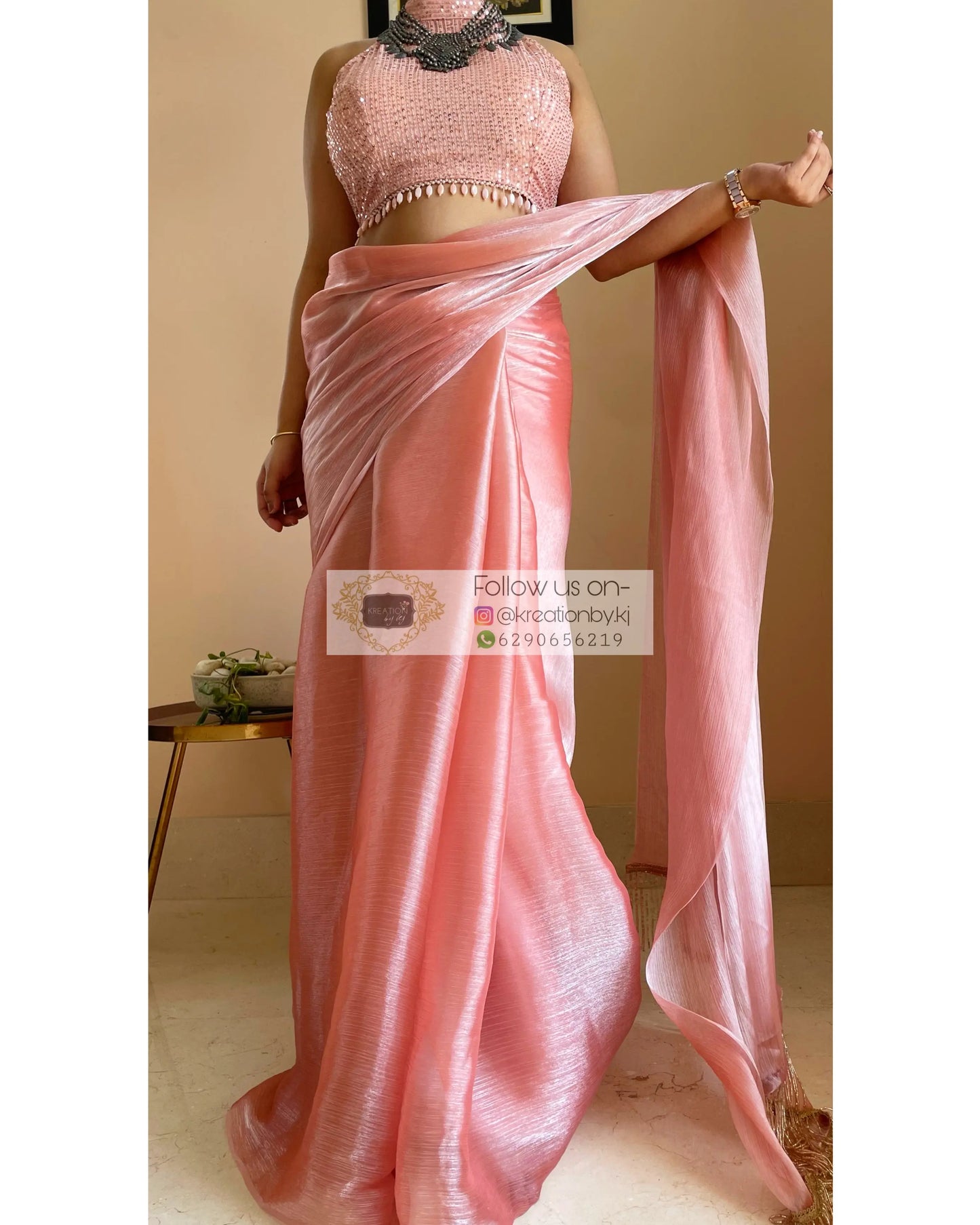 Peach Sorbet Glass Organza Saree - kreationbykj