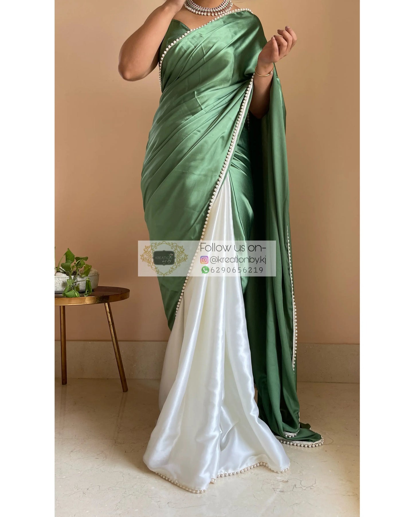 Peace Lily Two in One Satin Saree - kreationbykj