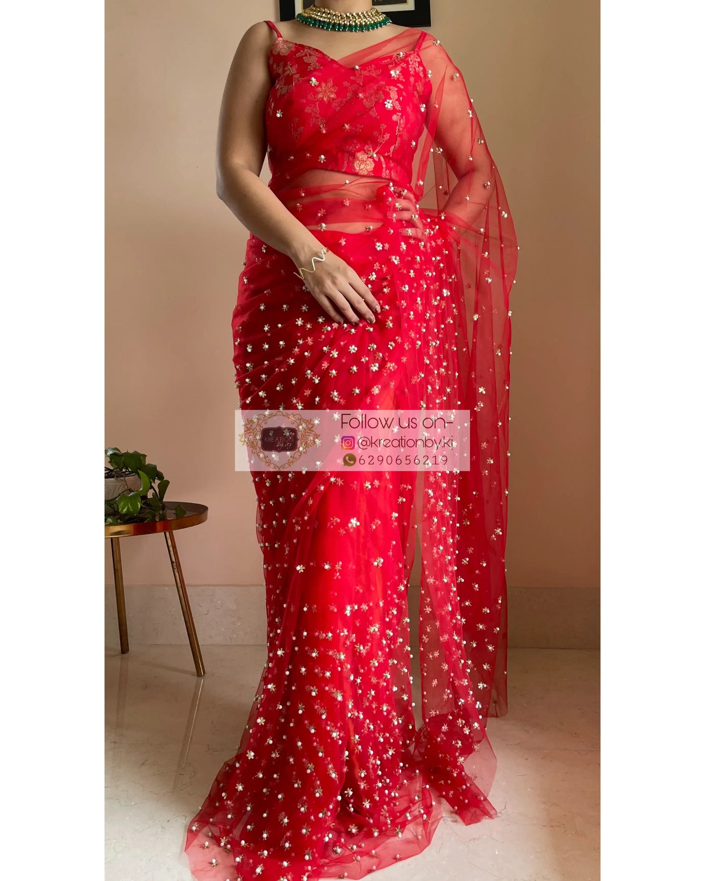 Jugnoo Red Net Saree - kreationbykj