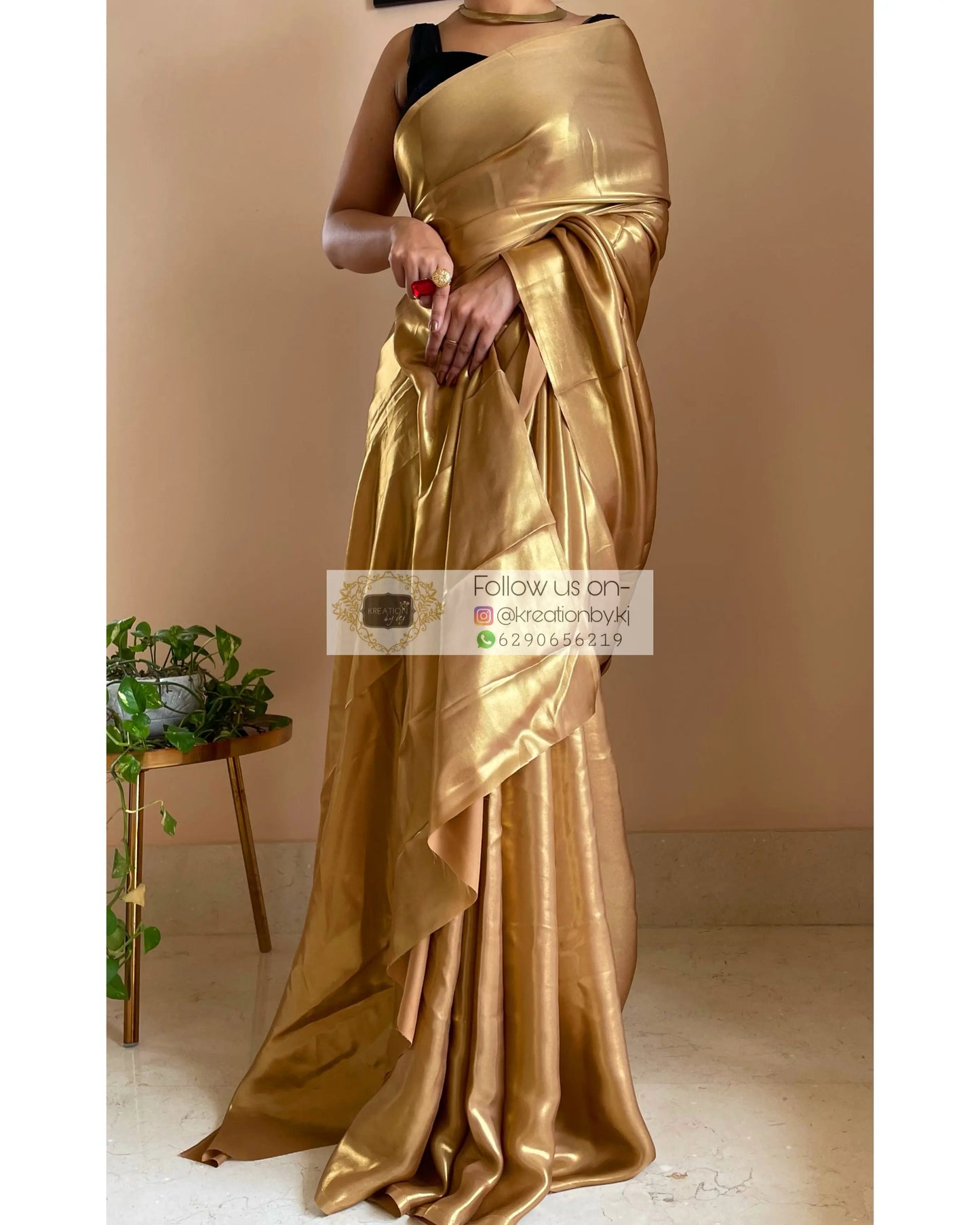 Molten Gold Shimmer Satin Saree - kreationbykj