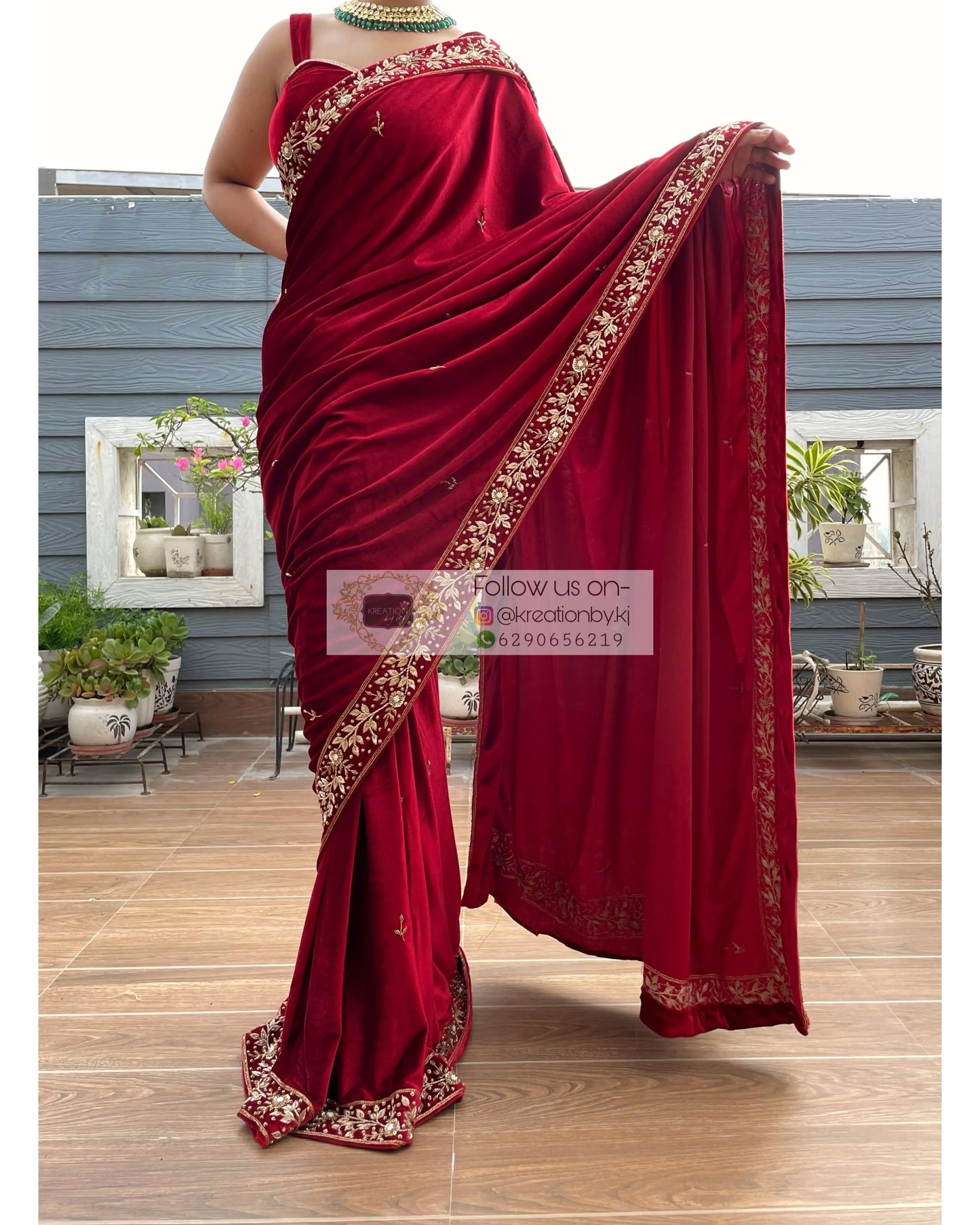 Anaya Maroon Velvet Saree with Belt - kreationbykj