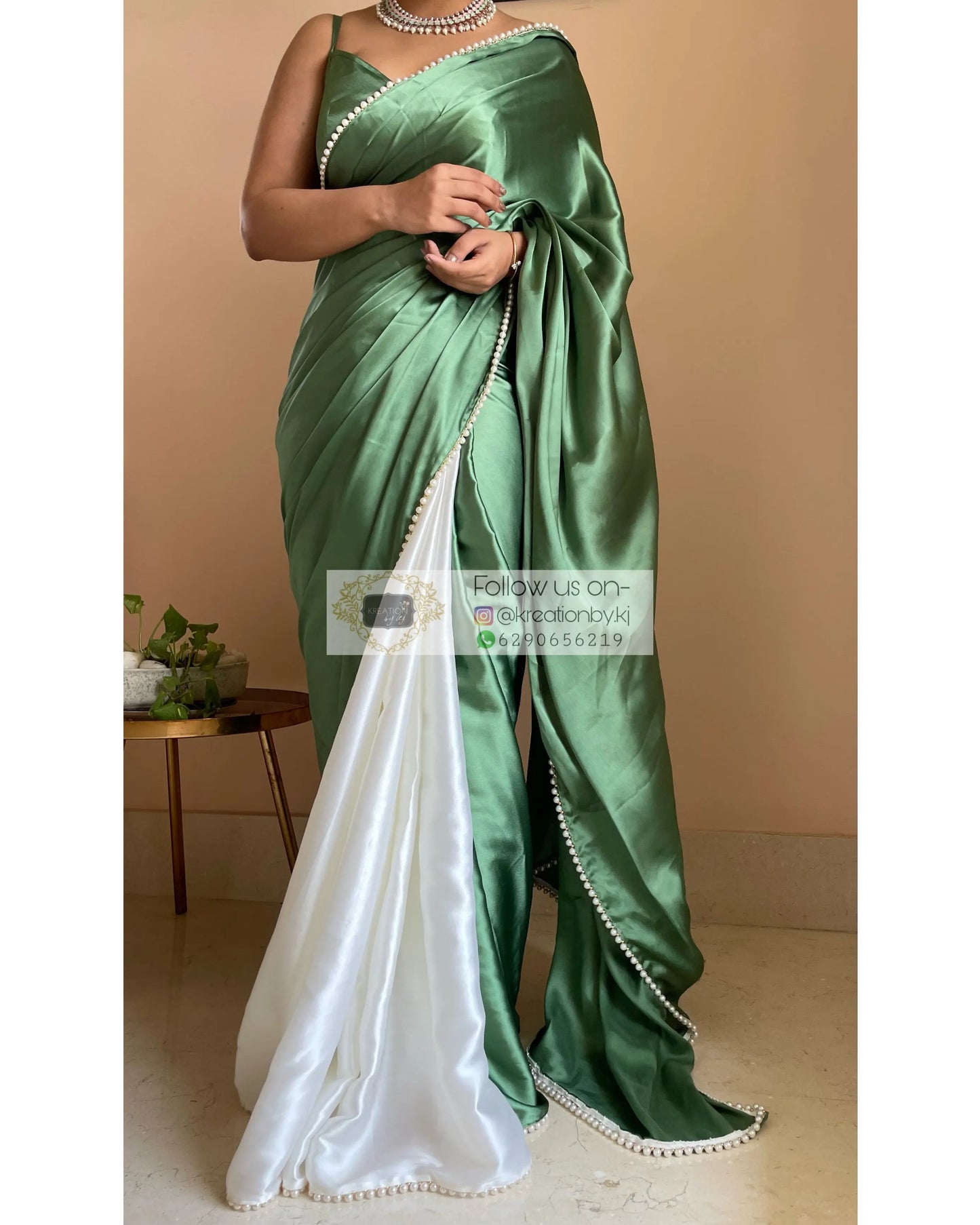Peace Lily Two in One Satin Saree - kreationbykj