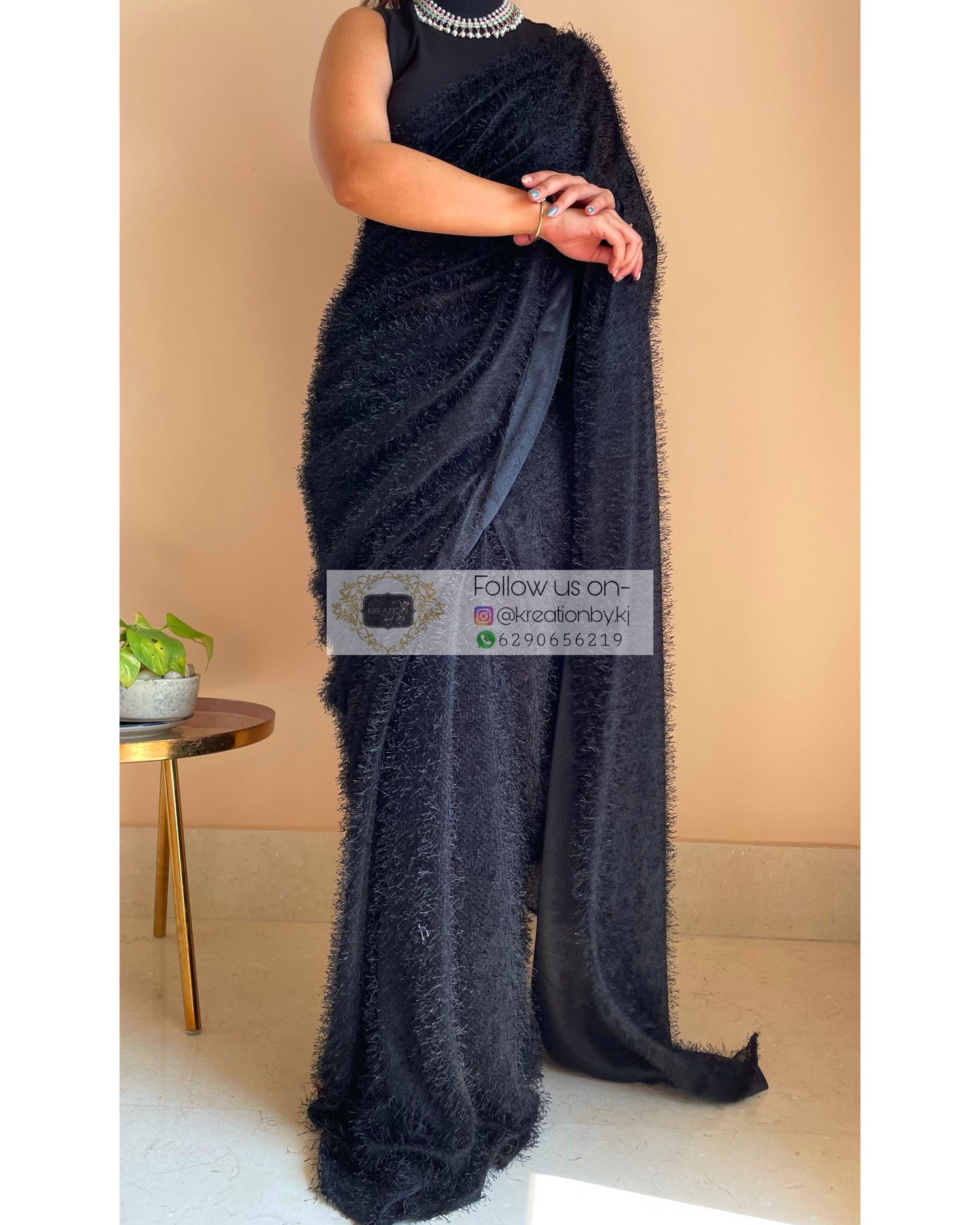 Black Moana Fur Saree - kreationbykj