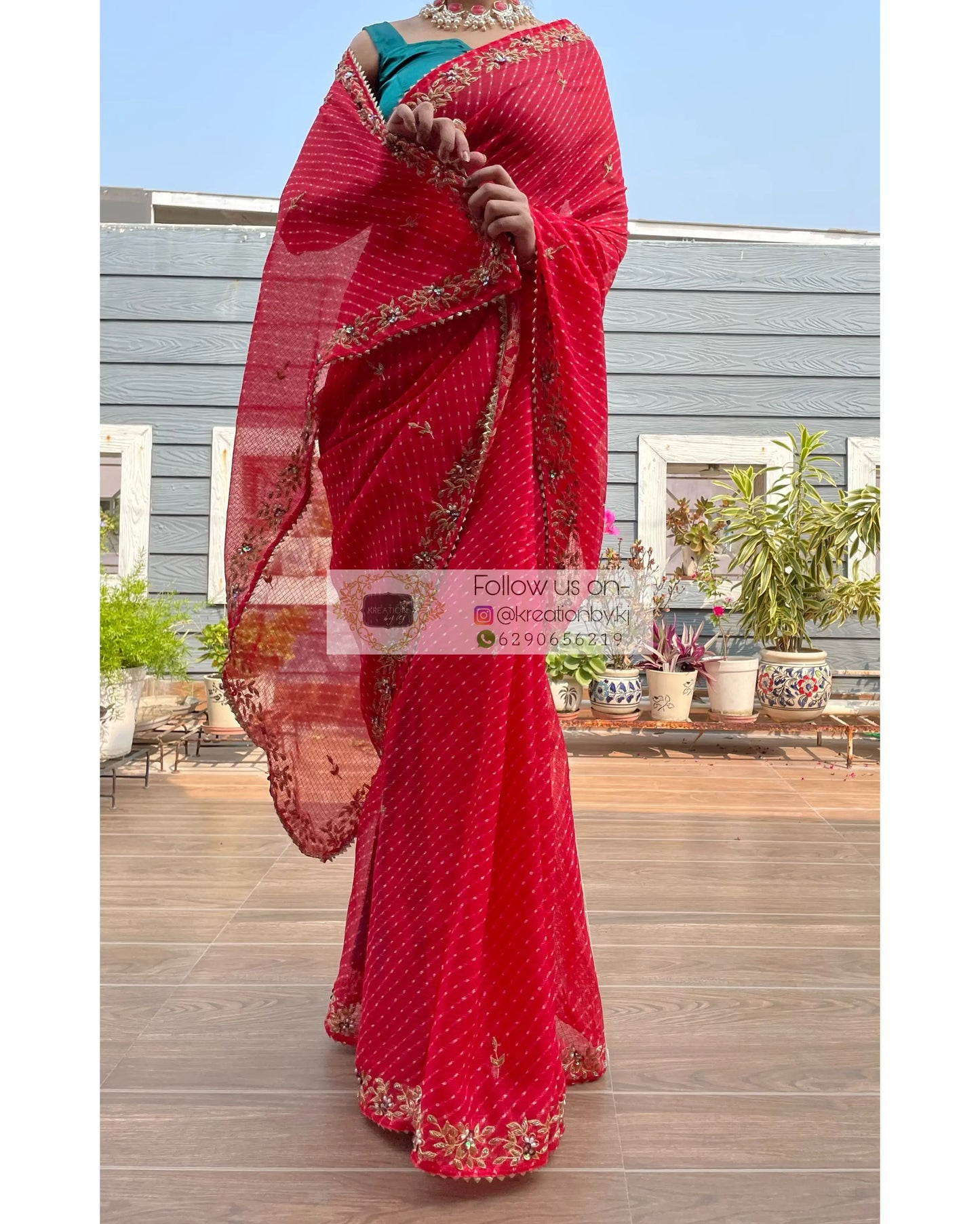 Red Leheriya Chandani Saree - kreationbykj