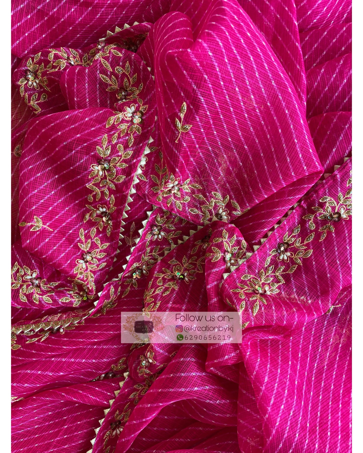 Hot Pink Chandani Leheriya Saree - kreationbykj