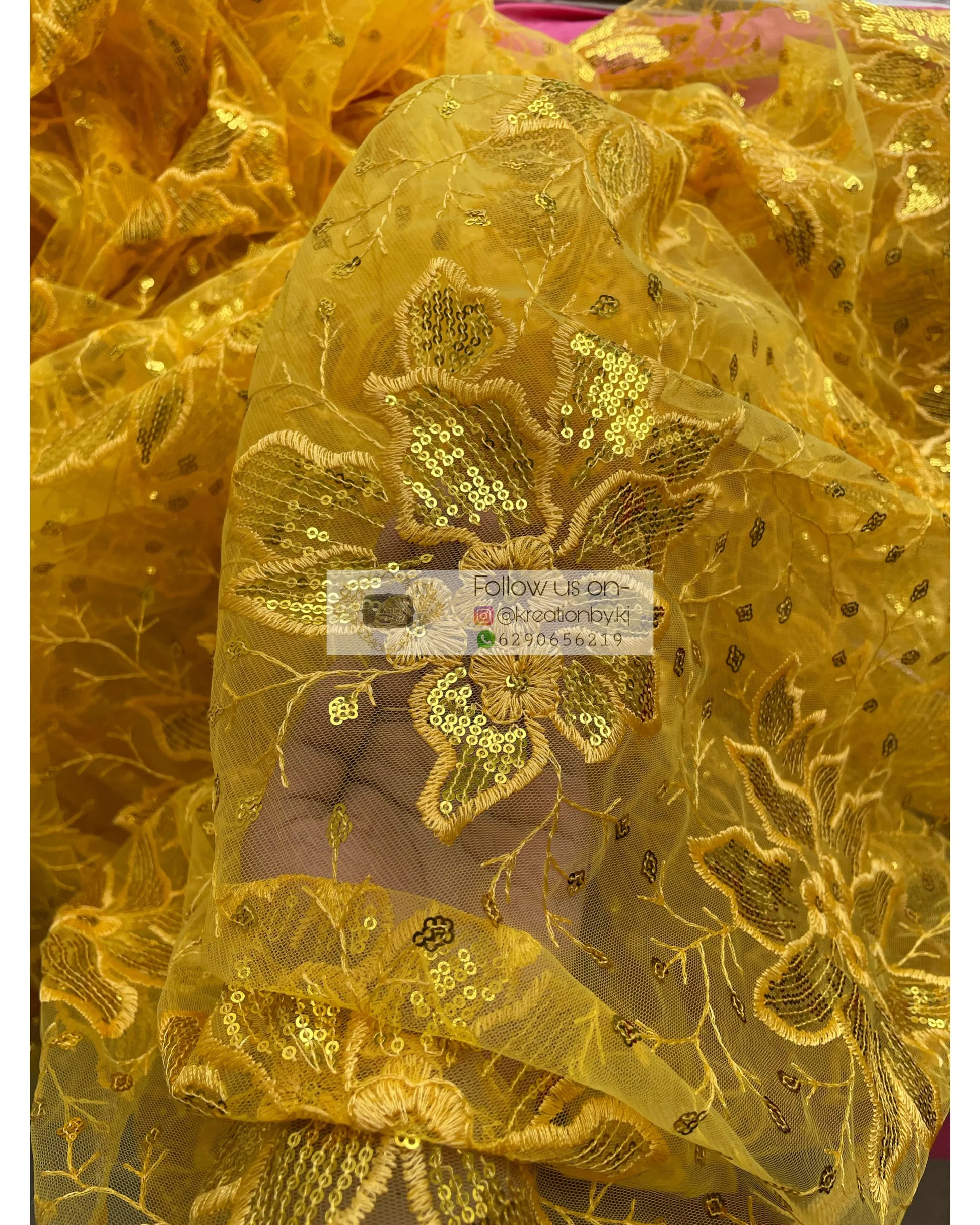 Yellow Floral Net Saree - kreationbykj