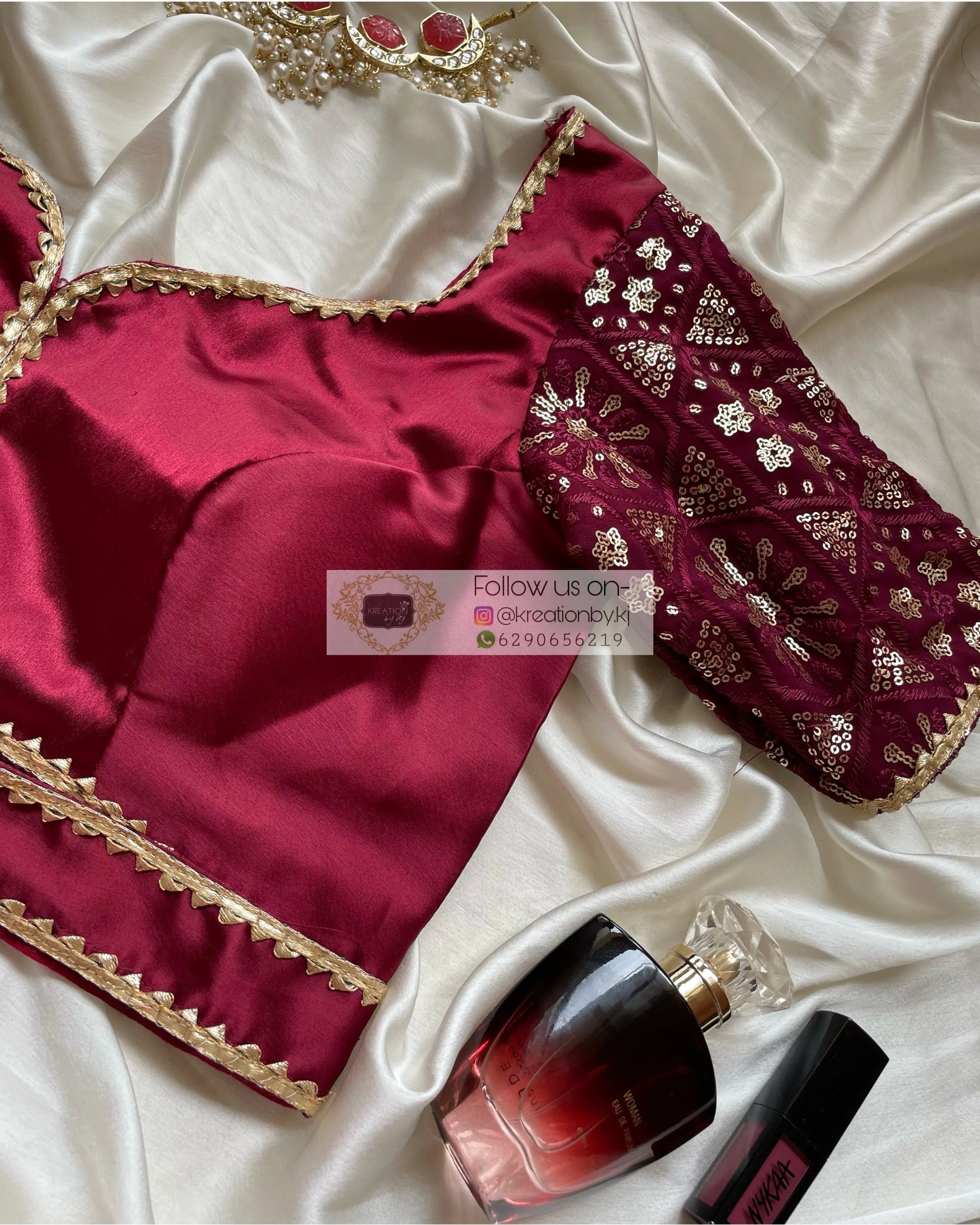 Maroon Blouse with Embroidered Sleeves - kreationbykj