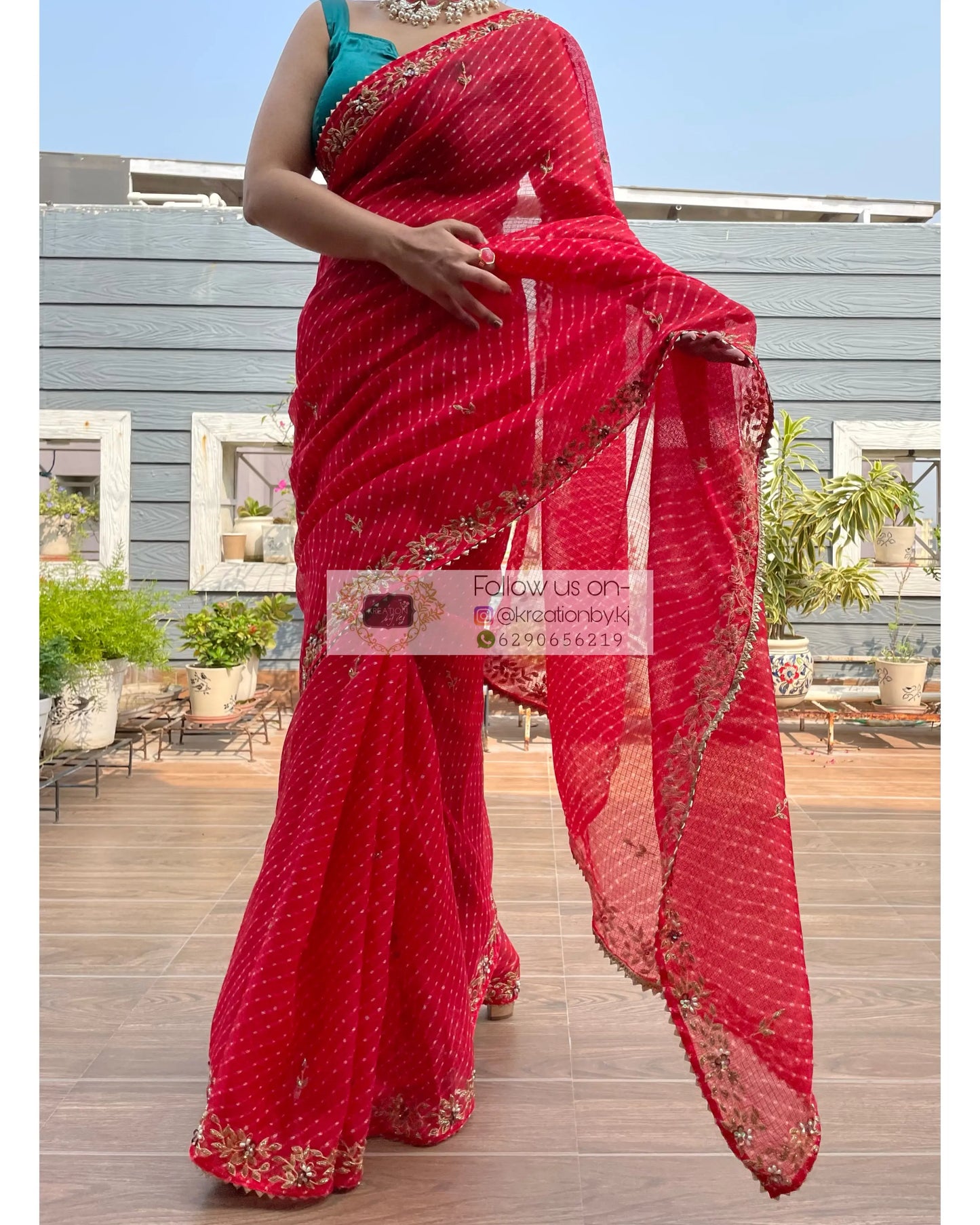 Red Leheriya Chandani Saree - kreationbykj
