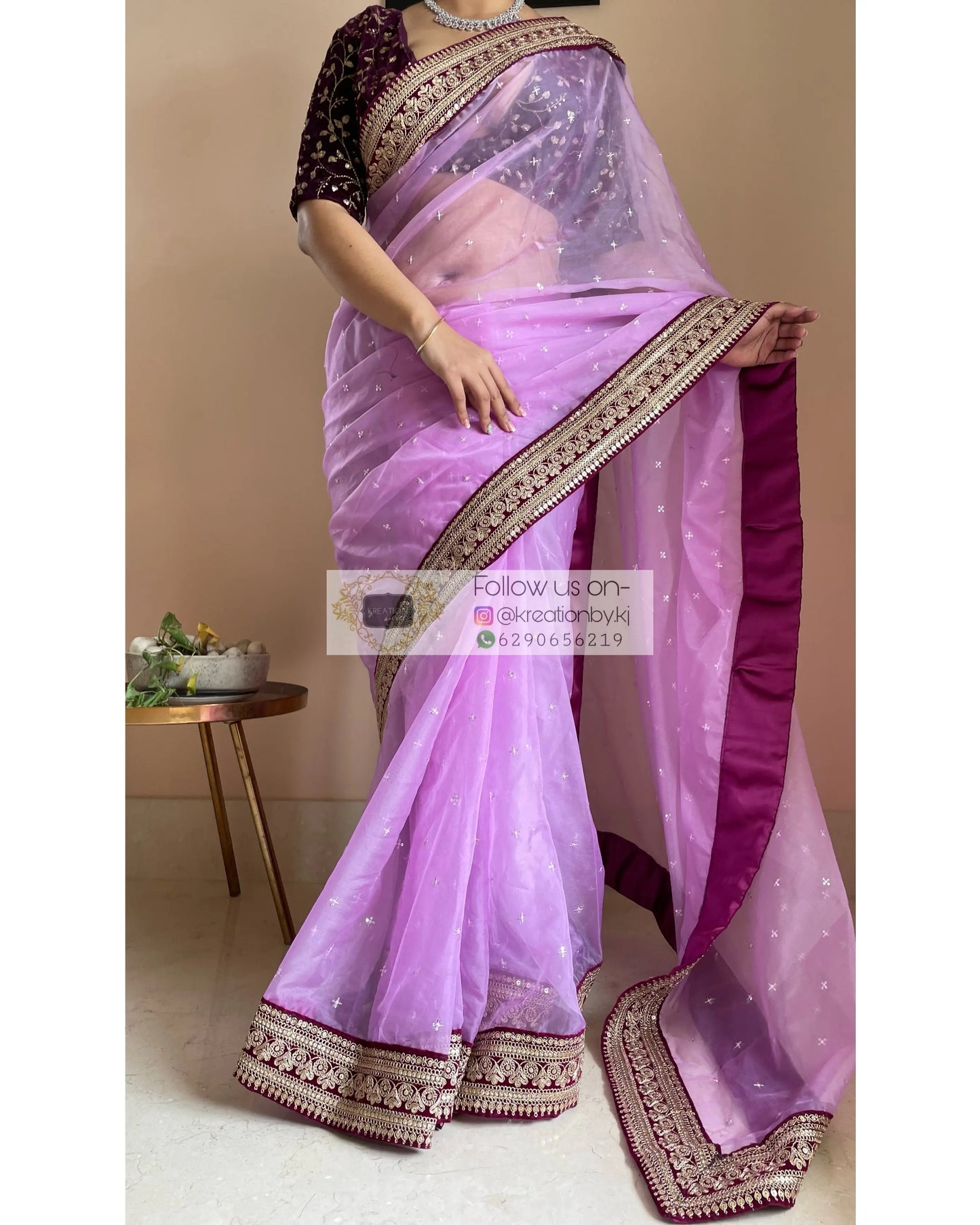 Lavender Ragini Organza Saree - kreationbykj