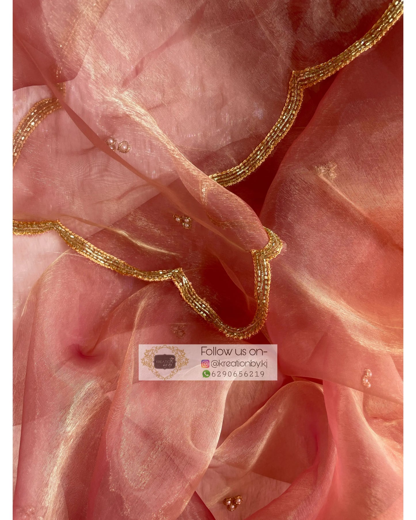 Rose Beige Glass Tissue Dupatta with Scallops - kreationbykj