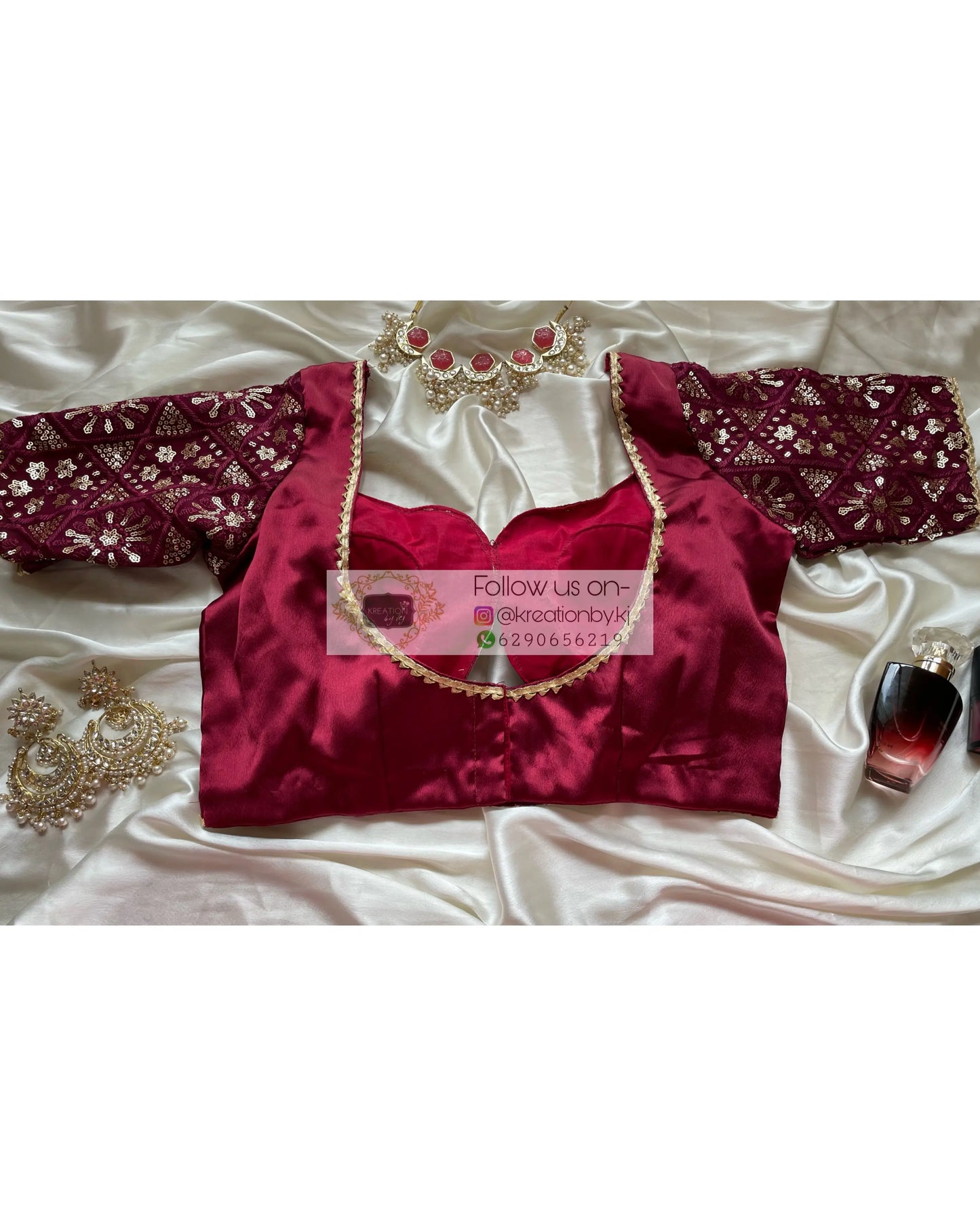Maroon Blouse with Embroidered Sleeves - kreationbykj