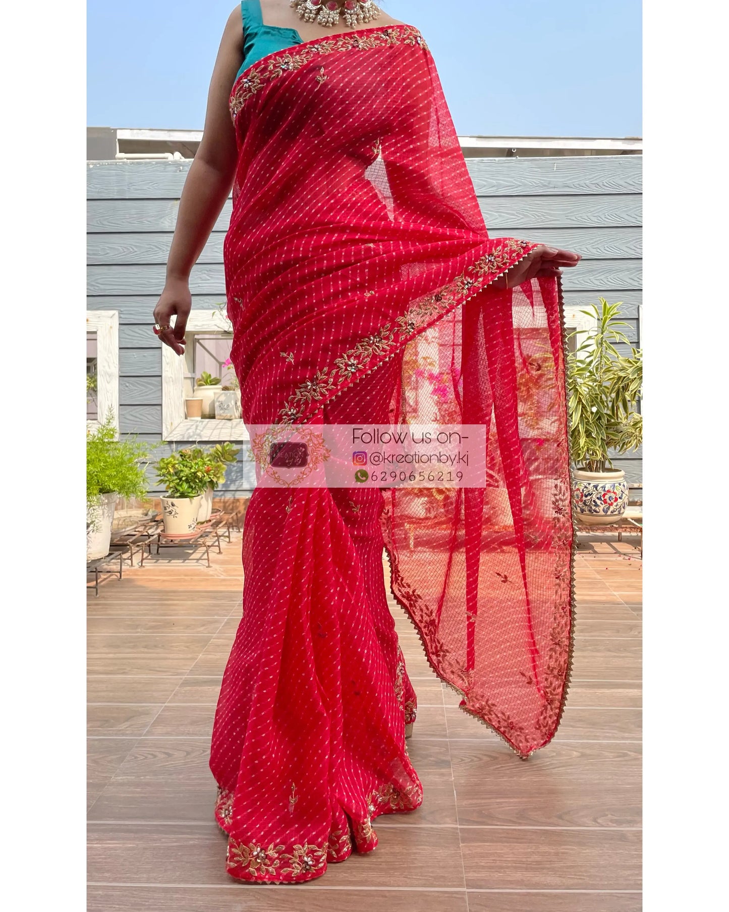Red Leheriya Chandani Saree - kreationbykj