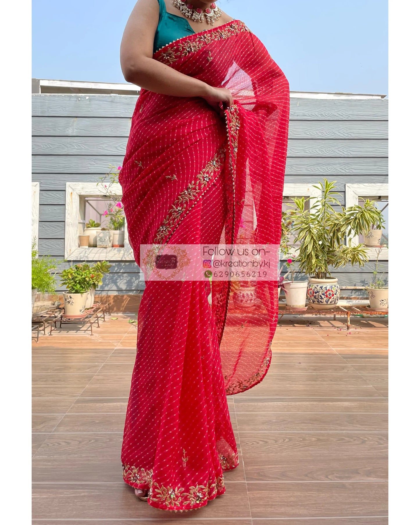 Red Leheriya Chandani Saree - kreationbykj