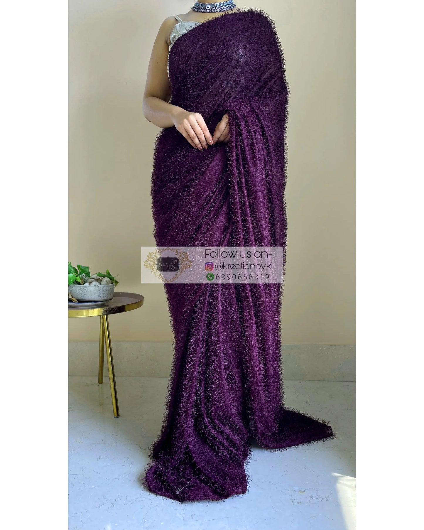 Elana Wine Fur Saree - kreationbykj