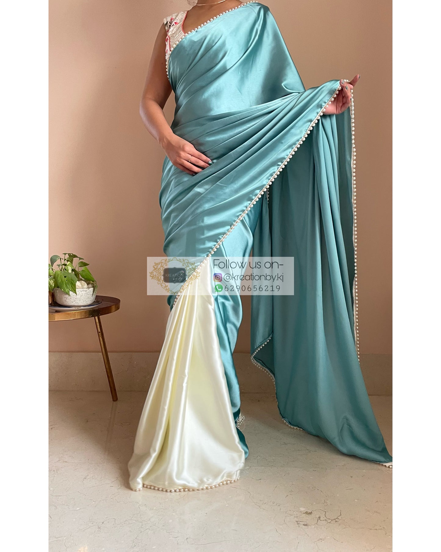 Blueberry Muffin Two in One Satin Saree - kreationbykj