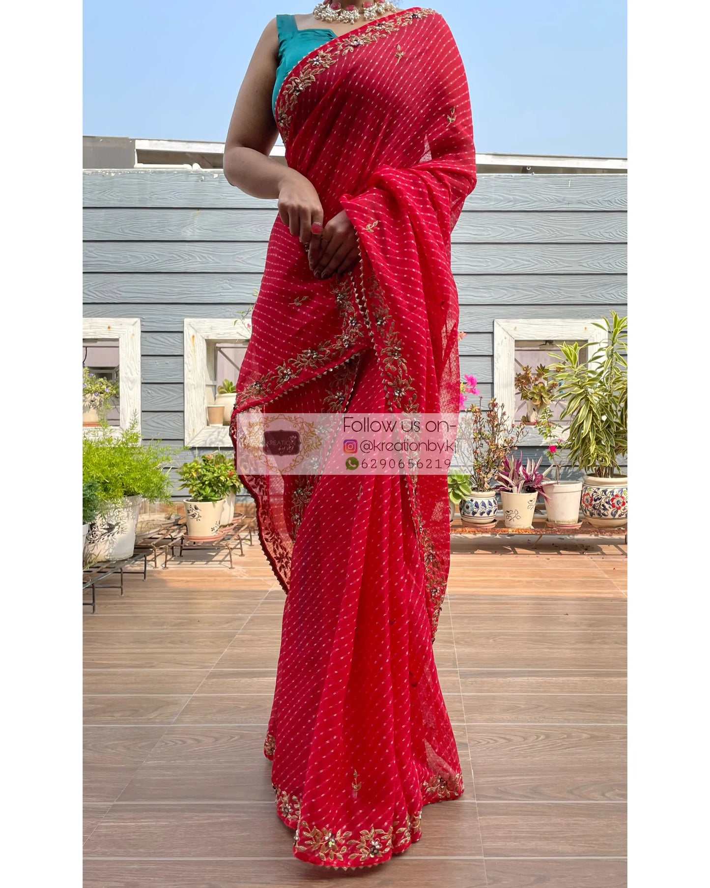 Red Leheriya Chandani Saree - kreationbykj