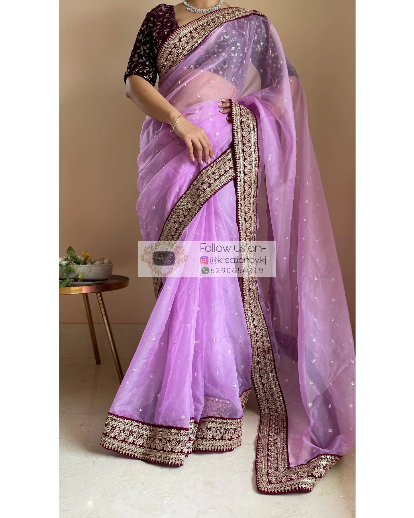 Lavender Ragini Organza Saree - kreationbykj