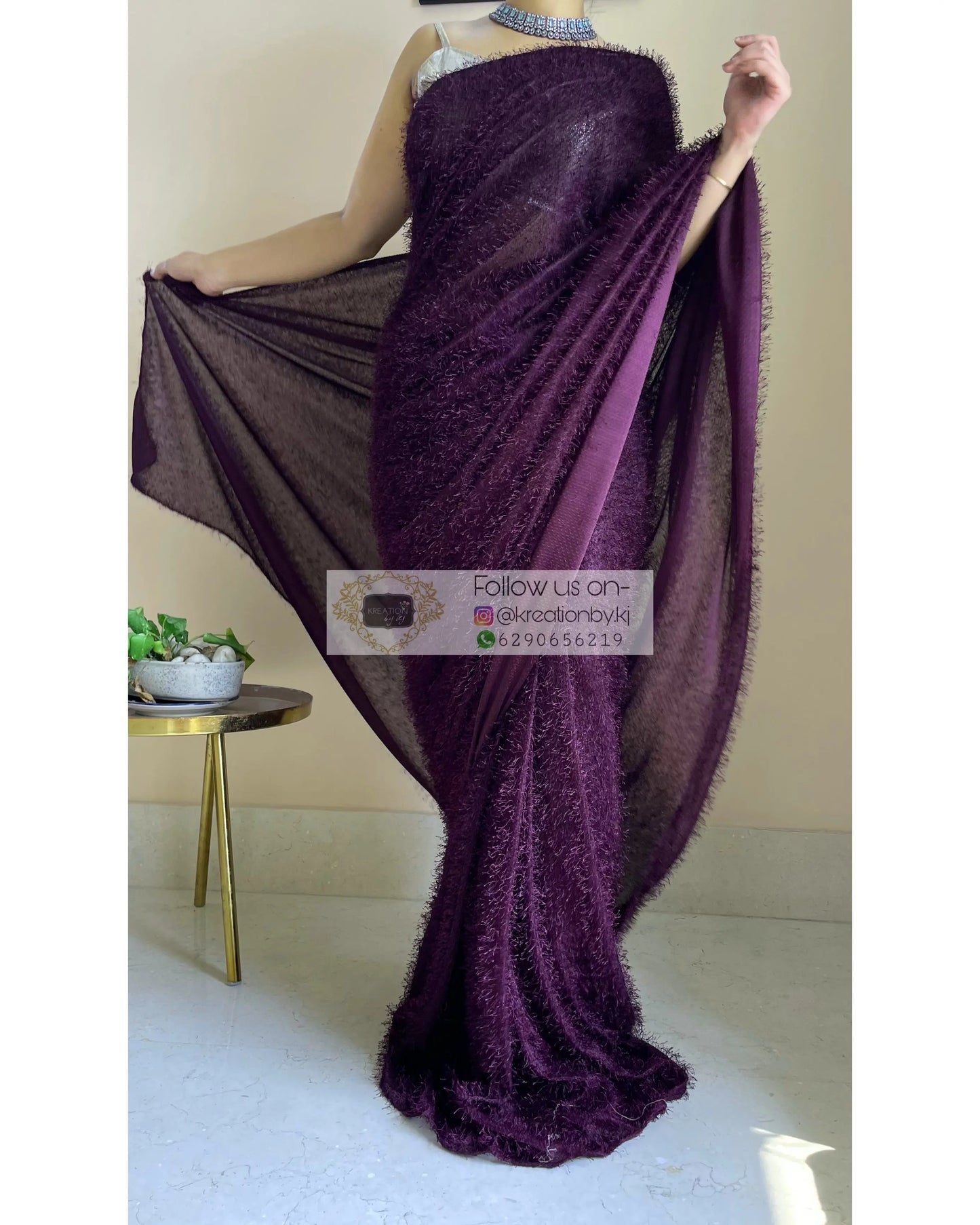 Elana Wine Fur Saree - kreationbykj
