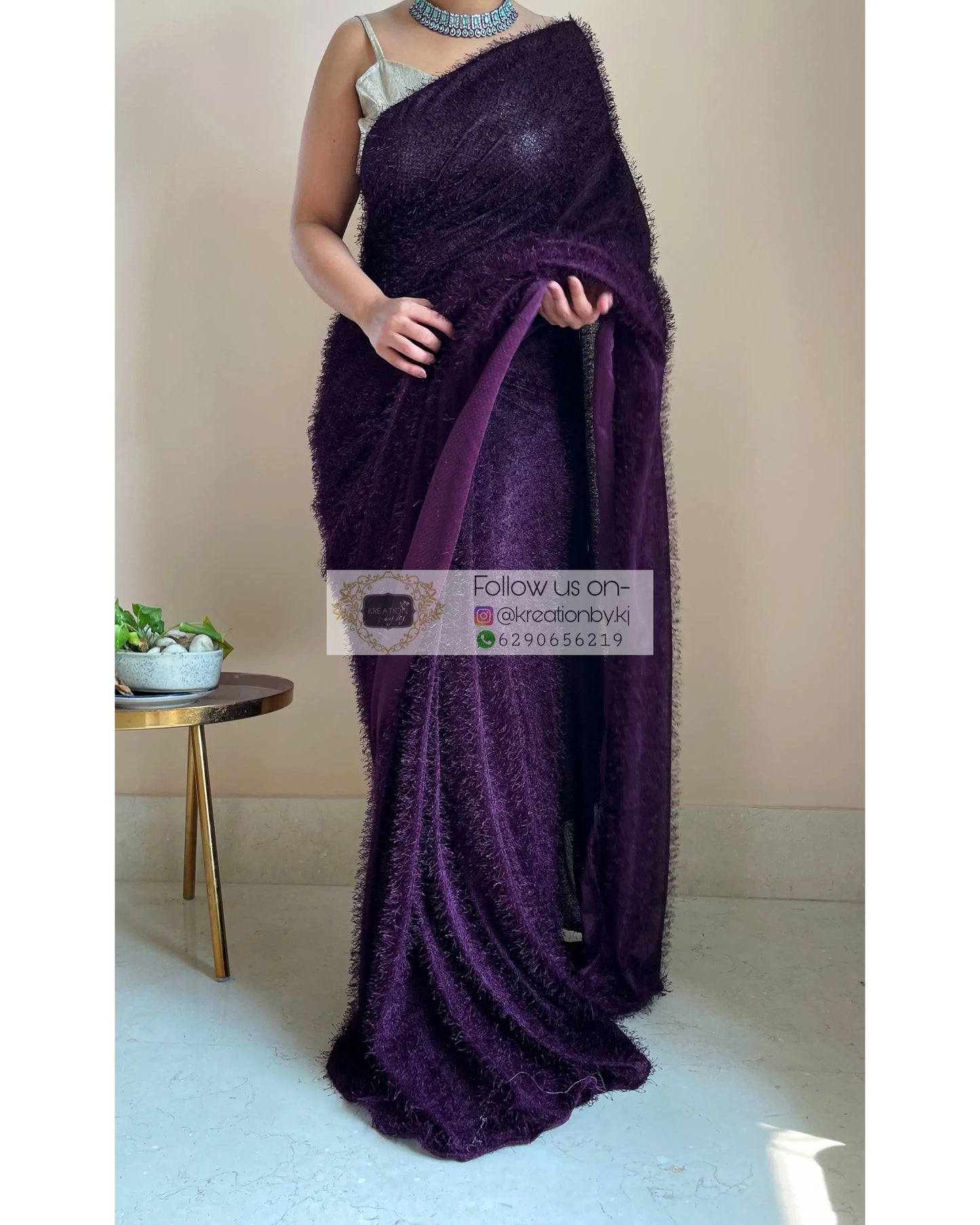 Elana Wine Fur Saree - kreationbykj