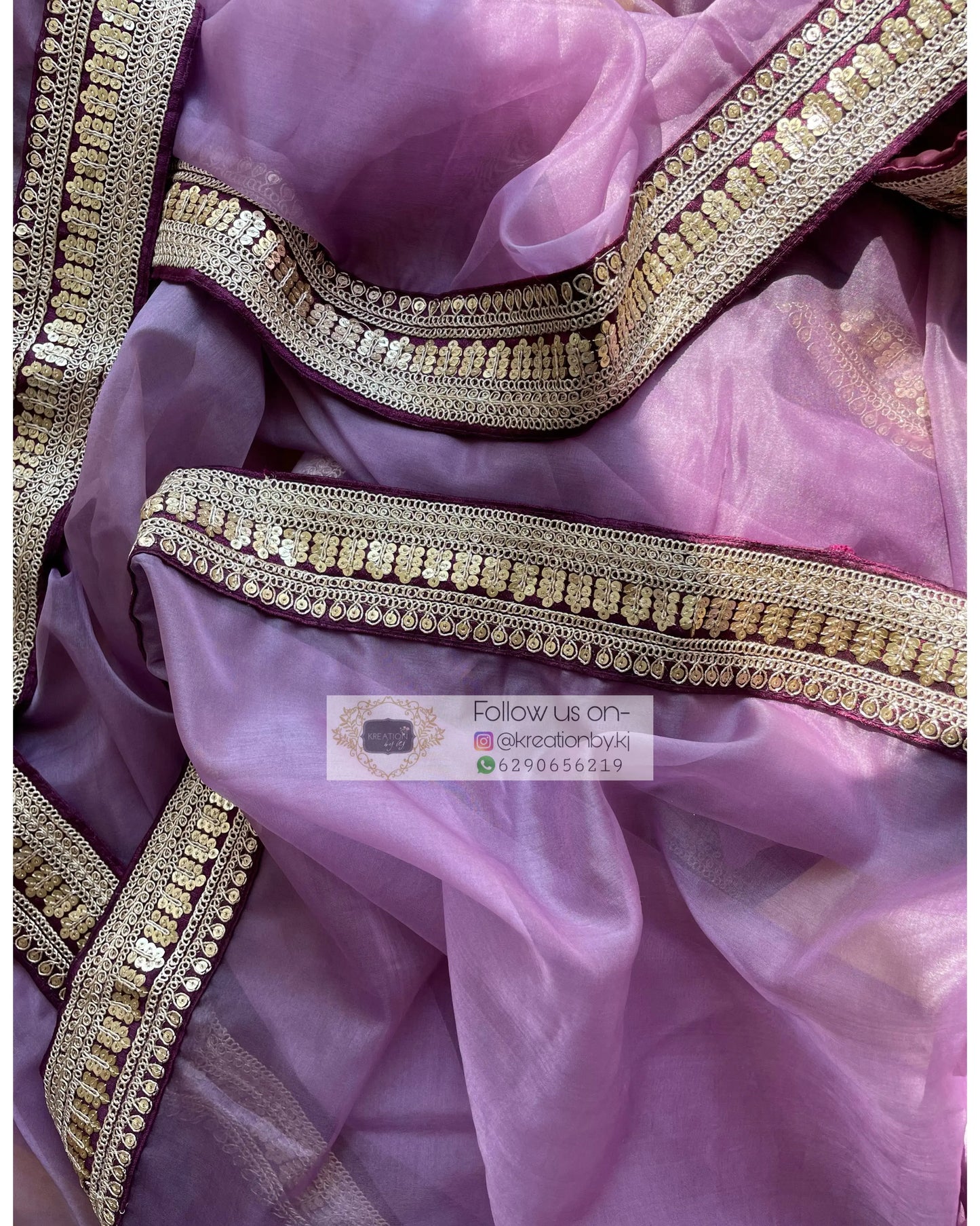 Light Purple Organza Saree with Wine Border - kreationbykj