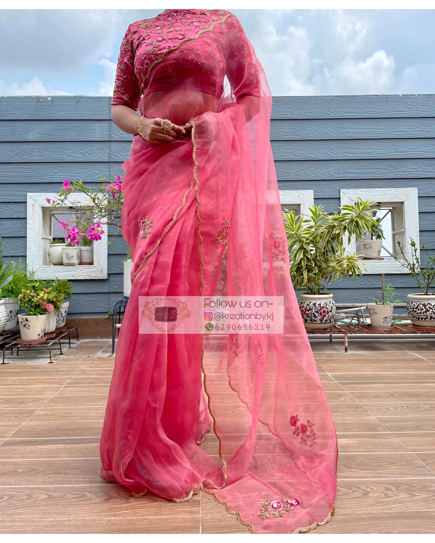 Remember the Roses Pink Glass Tissue Saree - kreationbykj