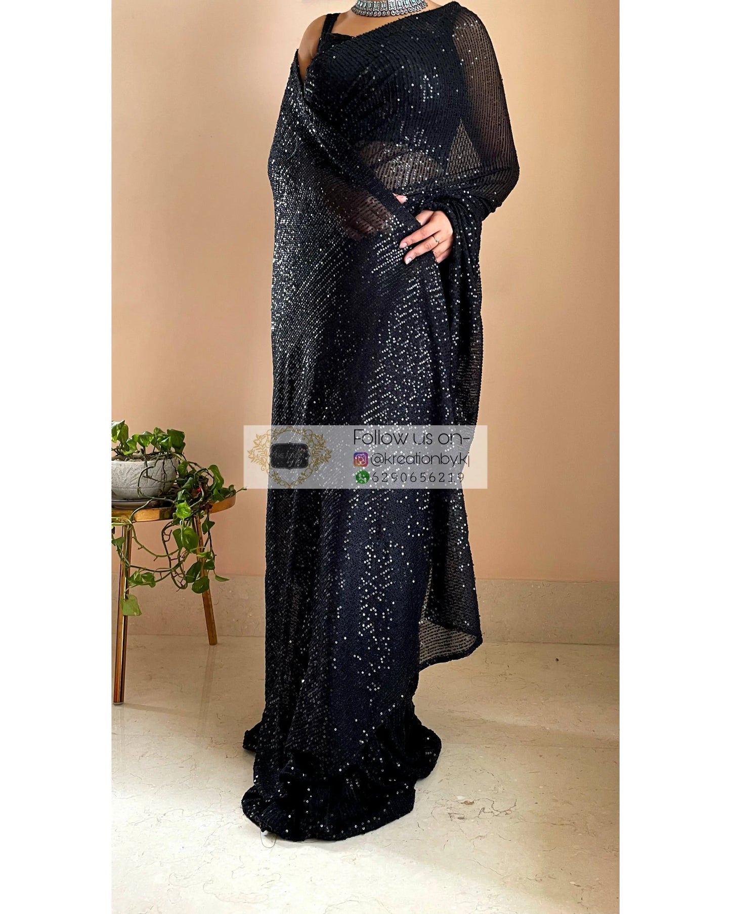 Black Sequins Saree - kreationbykj