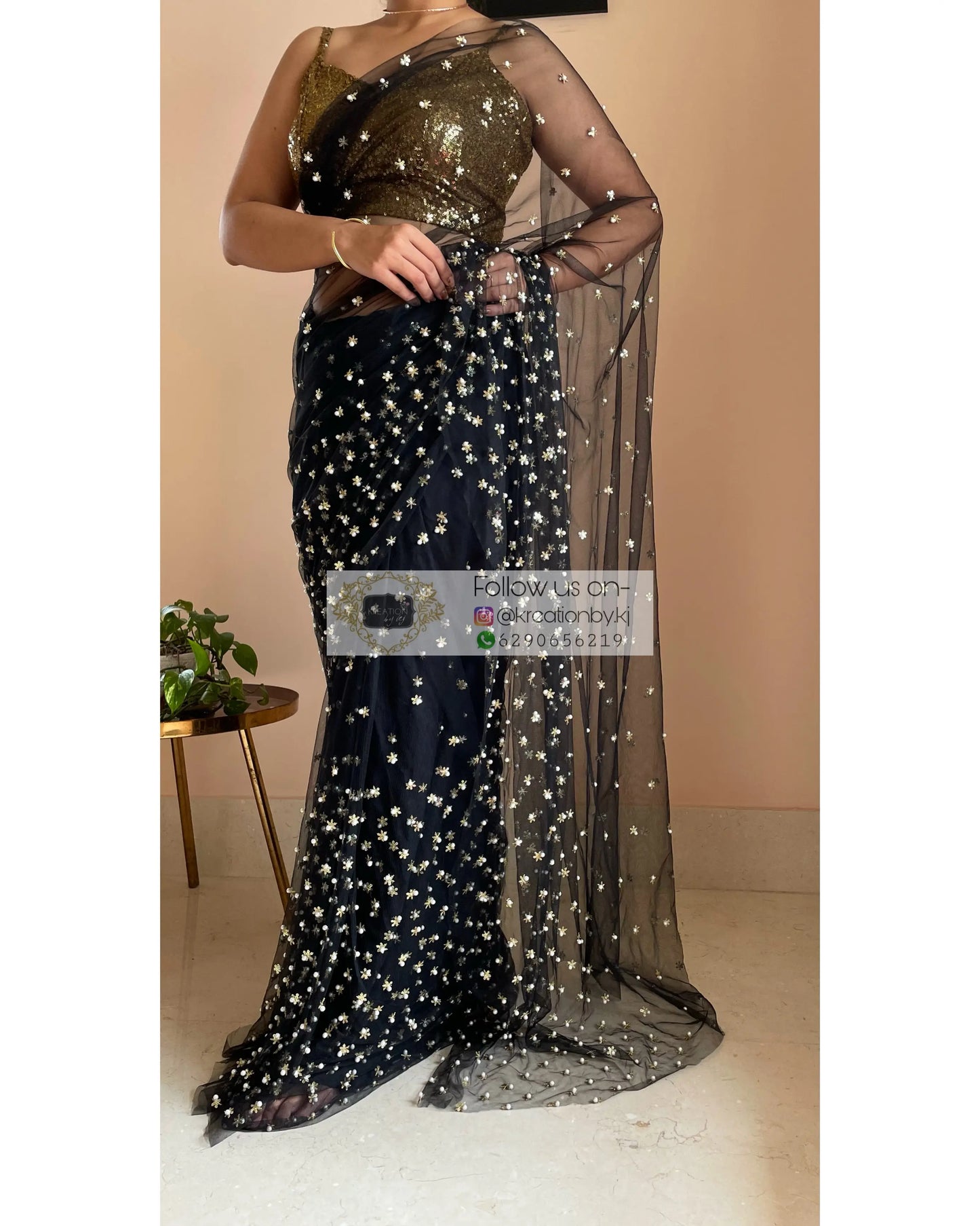 Jugnoo Black Net Saree - kreationbykj