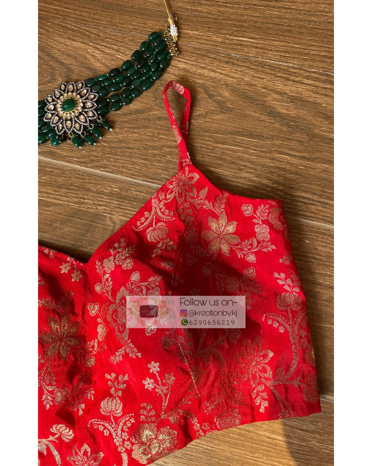 Red Brocade Strappy Blouse - kreationbykj