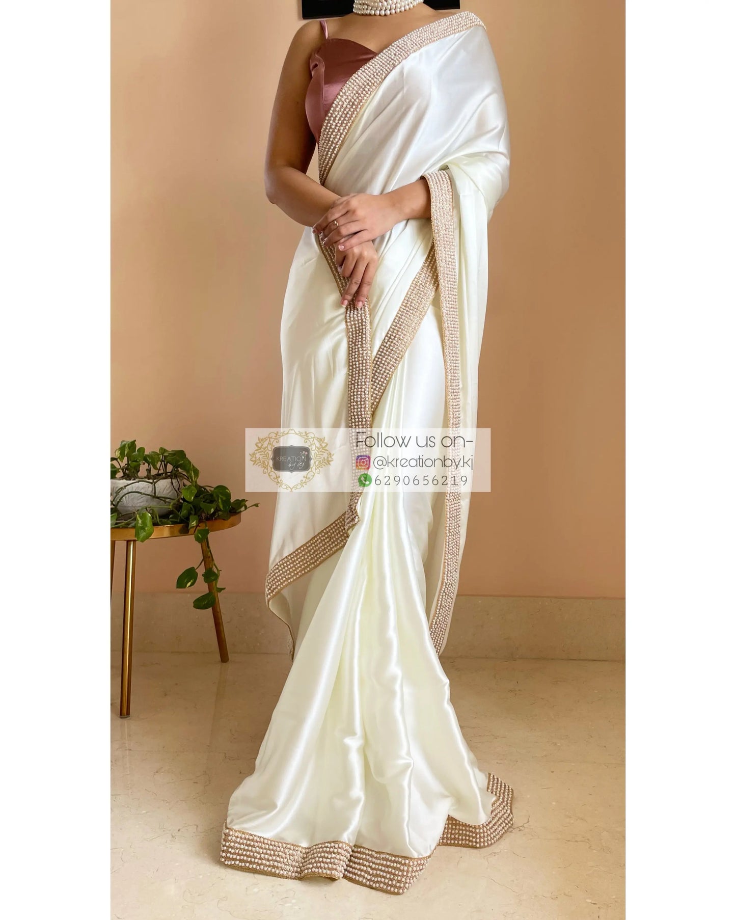 Cream Mother Of Pearl Saree - kreationbykj
