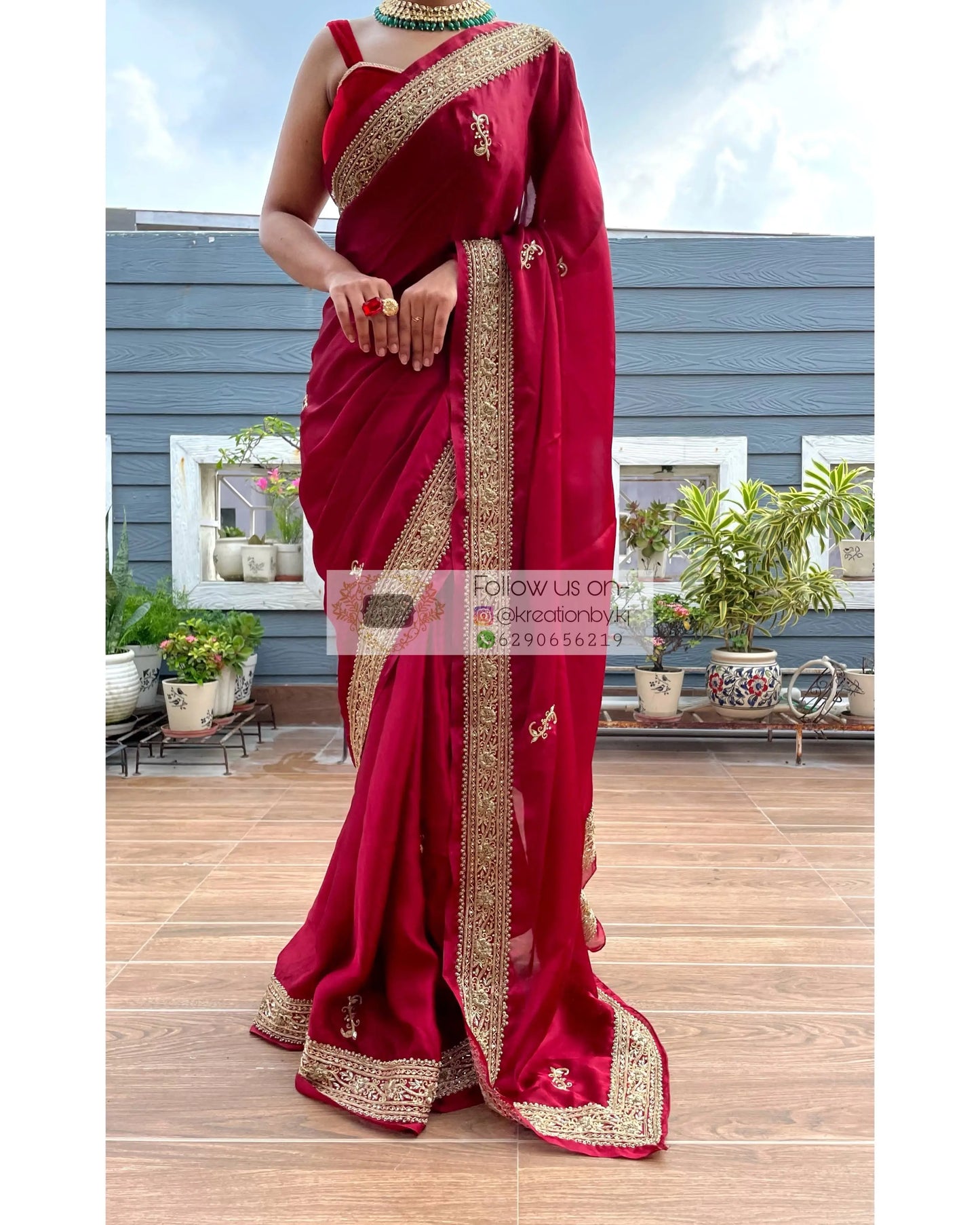 Zarina Maroon Crepe Silk Saree - kreationbykj